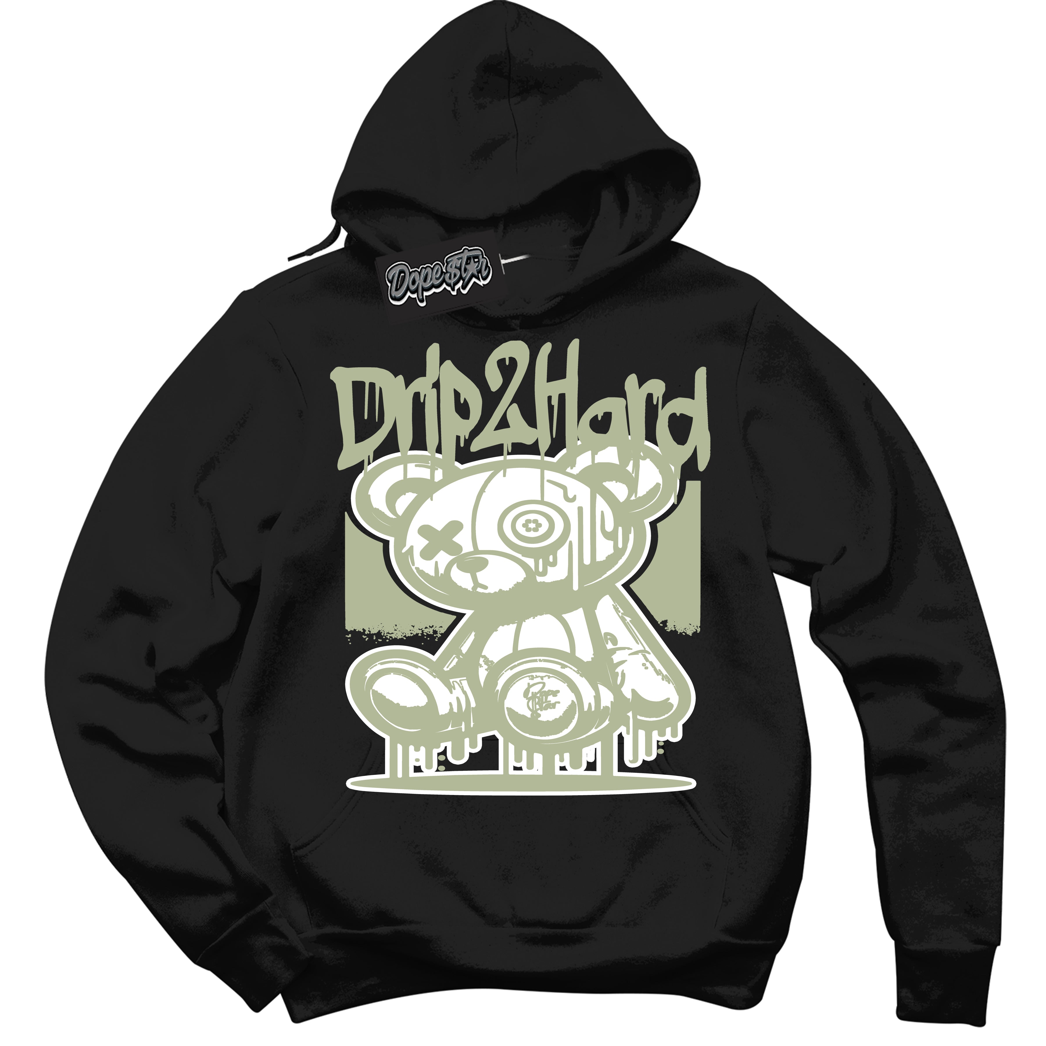 Cool Black Hoodie with “ Drip 2 Hard ”  design that Perfectly Matches Next Nature Olive Aura Dunks.