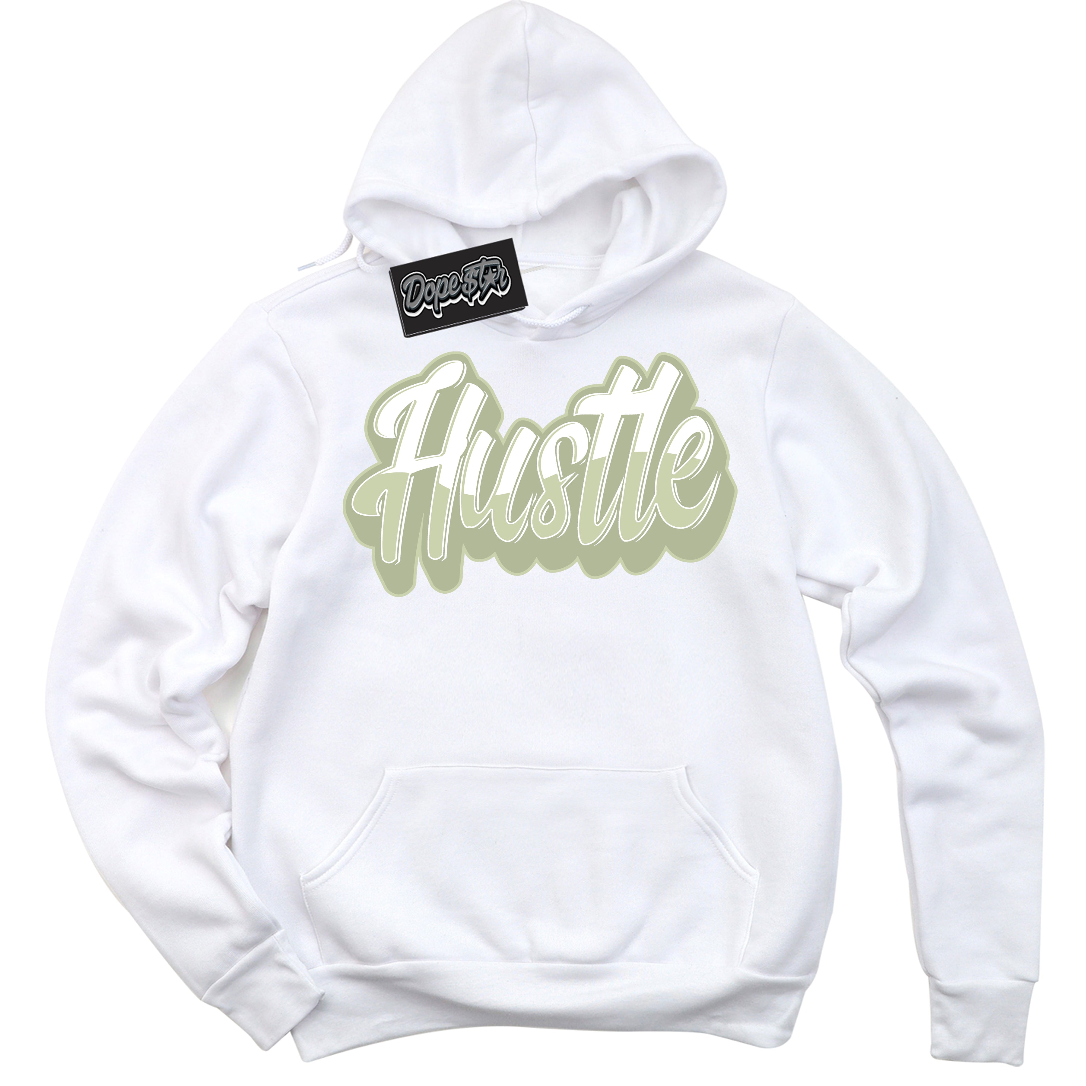 Cool White Hoodie with “ Hustle ”  design that Perfectly Matches Next Nature Olive Aura Dunks.