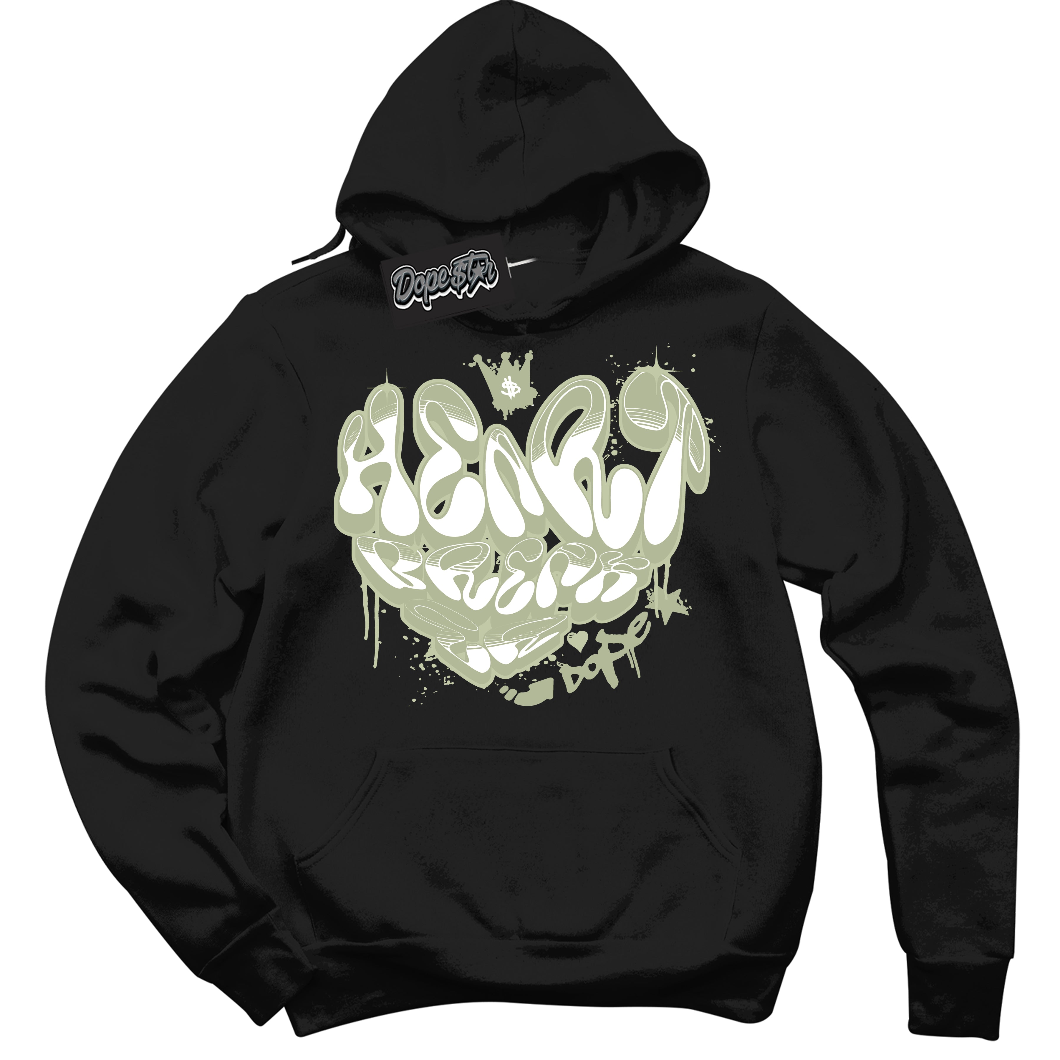 Cool Black Hoodie with “ Heartbreaker Graffiti ”  design that Perfectly Matches Next Nature Olive Aura Dunks.
