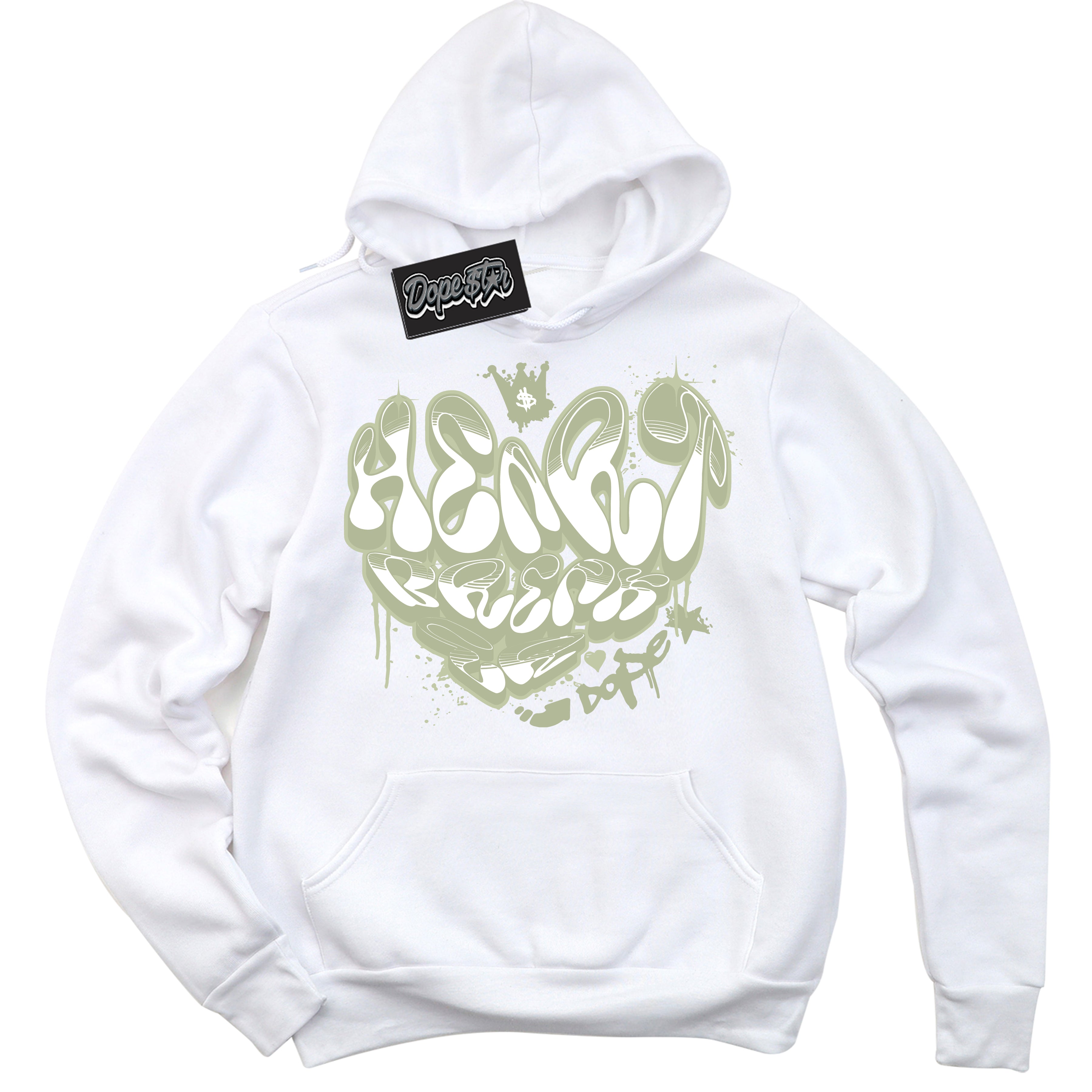Cool White Hoodie with “ Heartbreaker Graffiti ”  design that Perfectly Matches Next Nature Olive Aura Dunks.