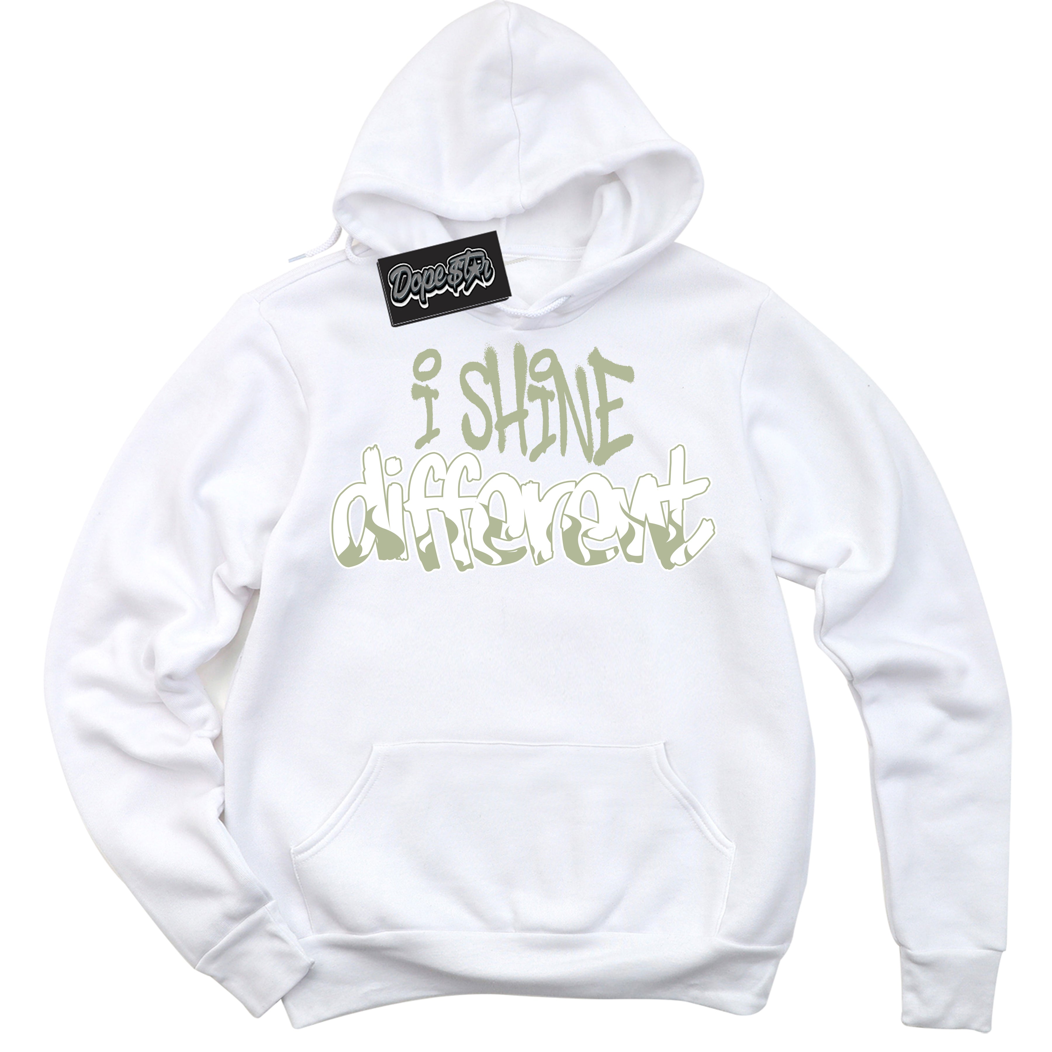 Cool White Hoodie with “ I Shine Different ”  design that Perfectly Matches Next Nature Olive Aura Dunks.