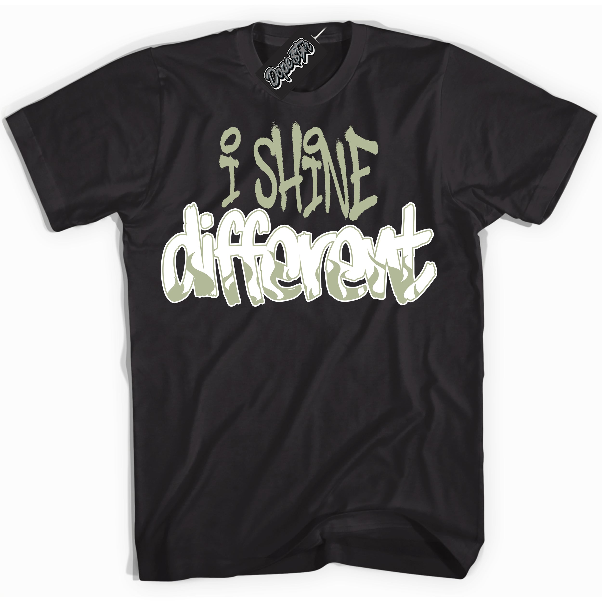 Cool Black Shirt with “ I Shine Different ” design that perfectly matches Next Nature Olive Aura Dunks.