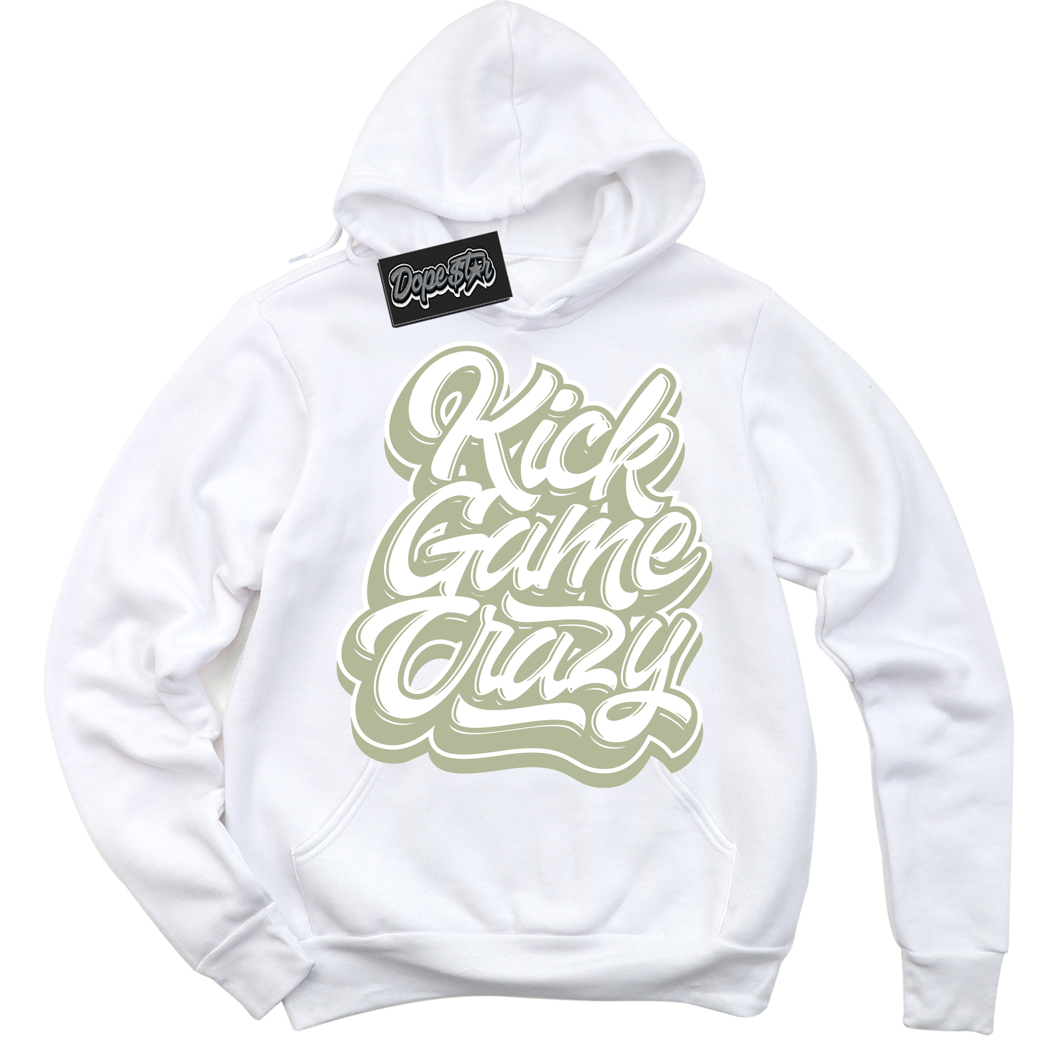 Cool White Hoodie with “ Kick Game Crazy ”  design that Perfectly Matches Next Nature Olive Aura Dunks.