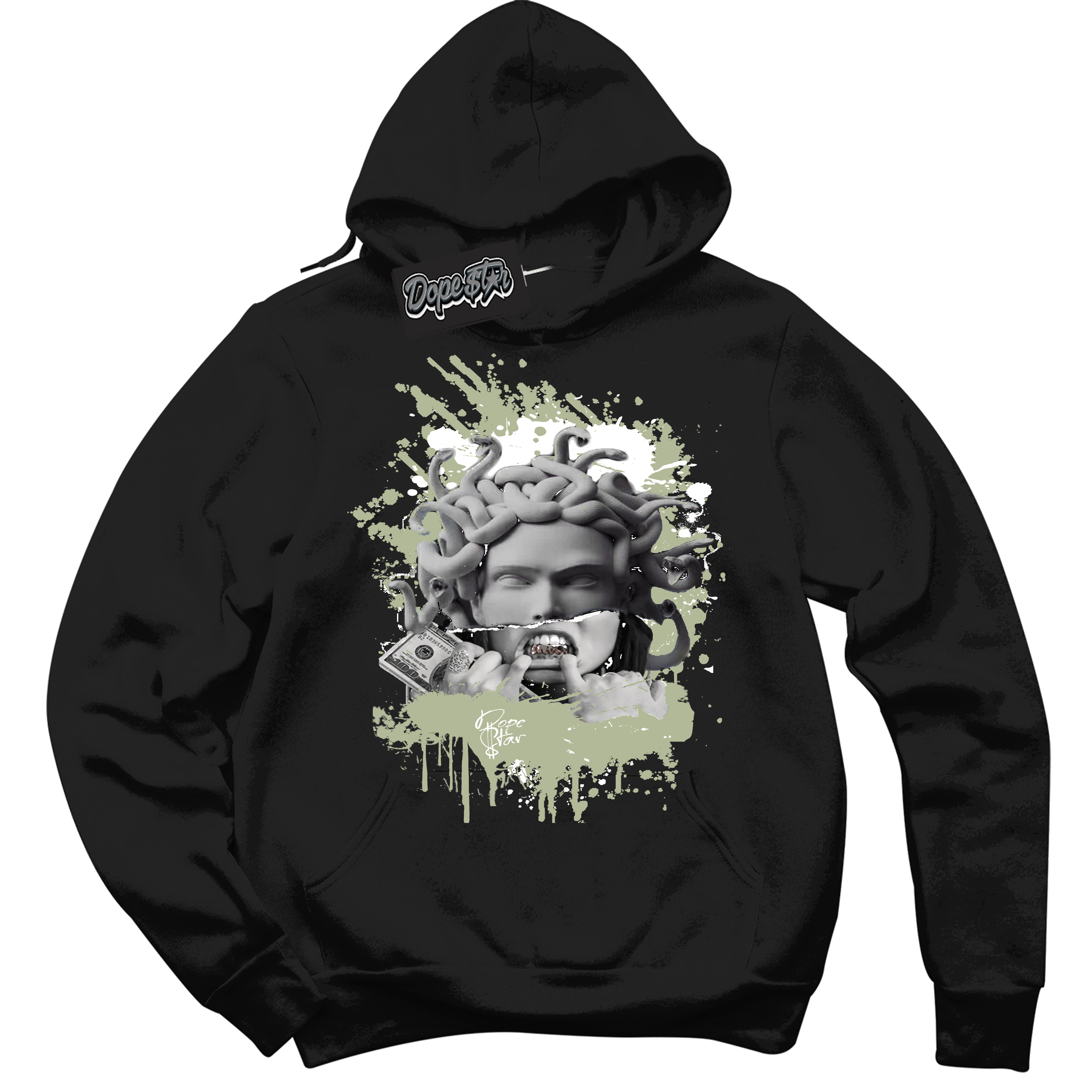 Cool Black Hoodie with “ Medusa ”  design that Perfectly Matches Next Nature Olive Aura Dunks.