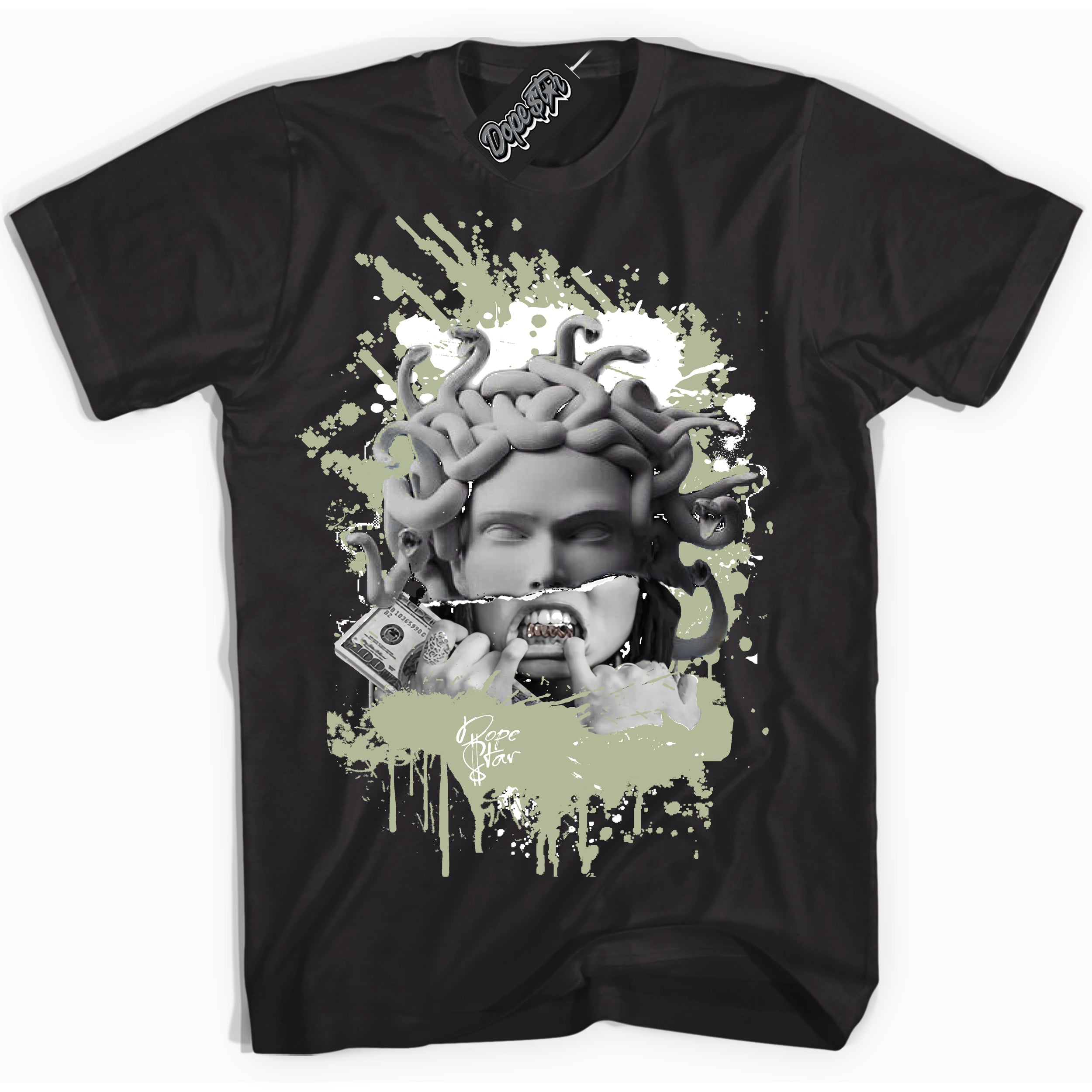 Cool Black Shirt with “ Medusa ” design that perfectly matches Next Nature Olive Aura Dunks.