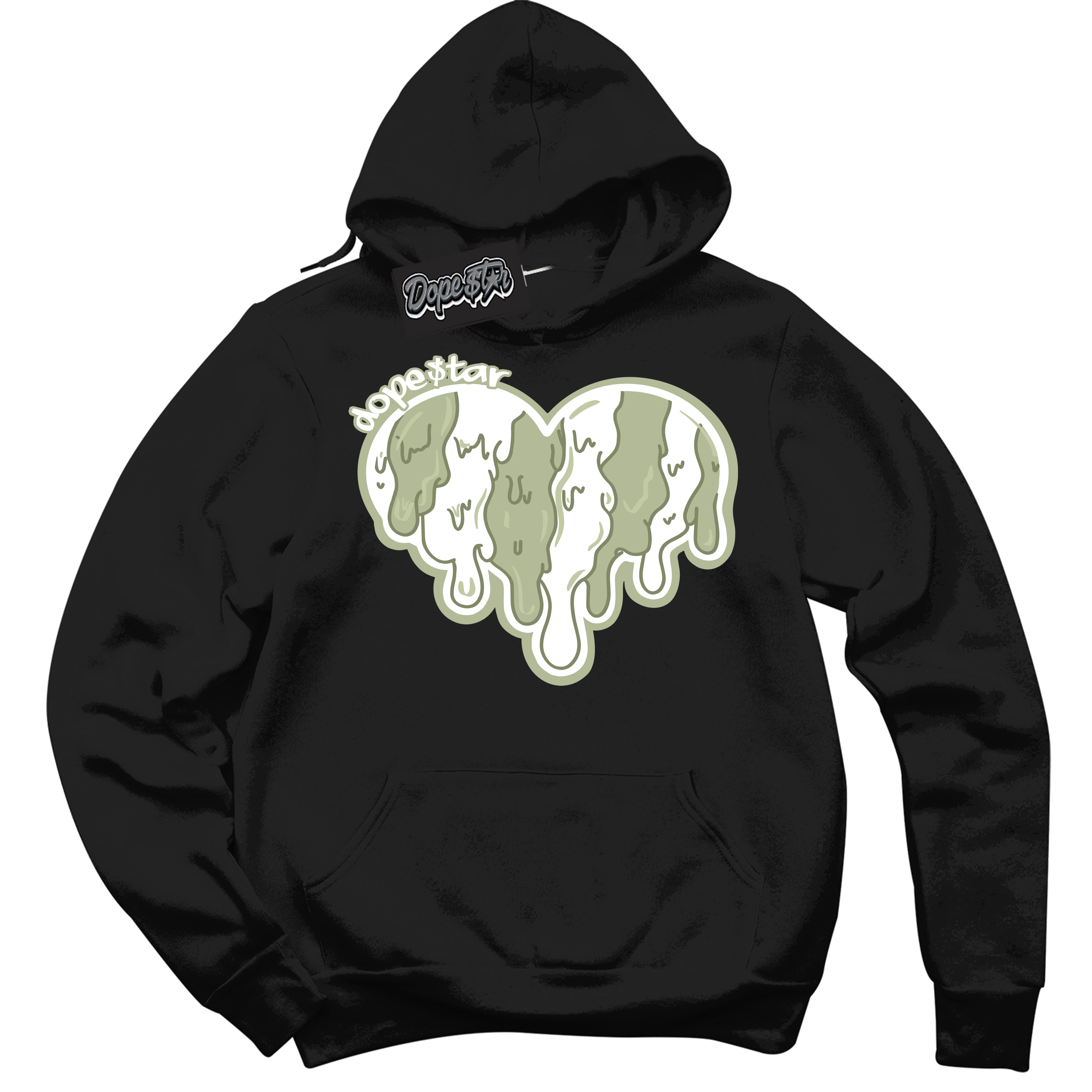 Cool Black Hoodie with “ Melting Heart ”  design that Perfectly Matches Next Nature Olive Aura Dunks.