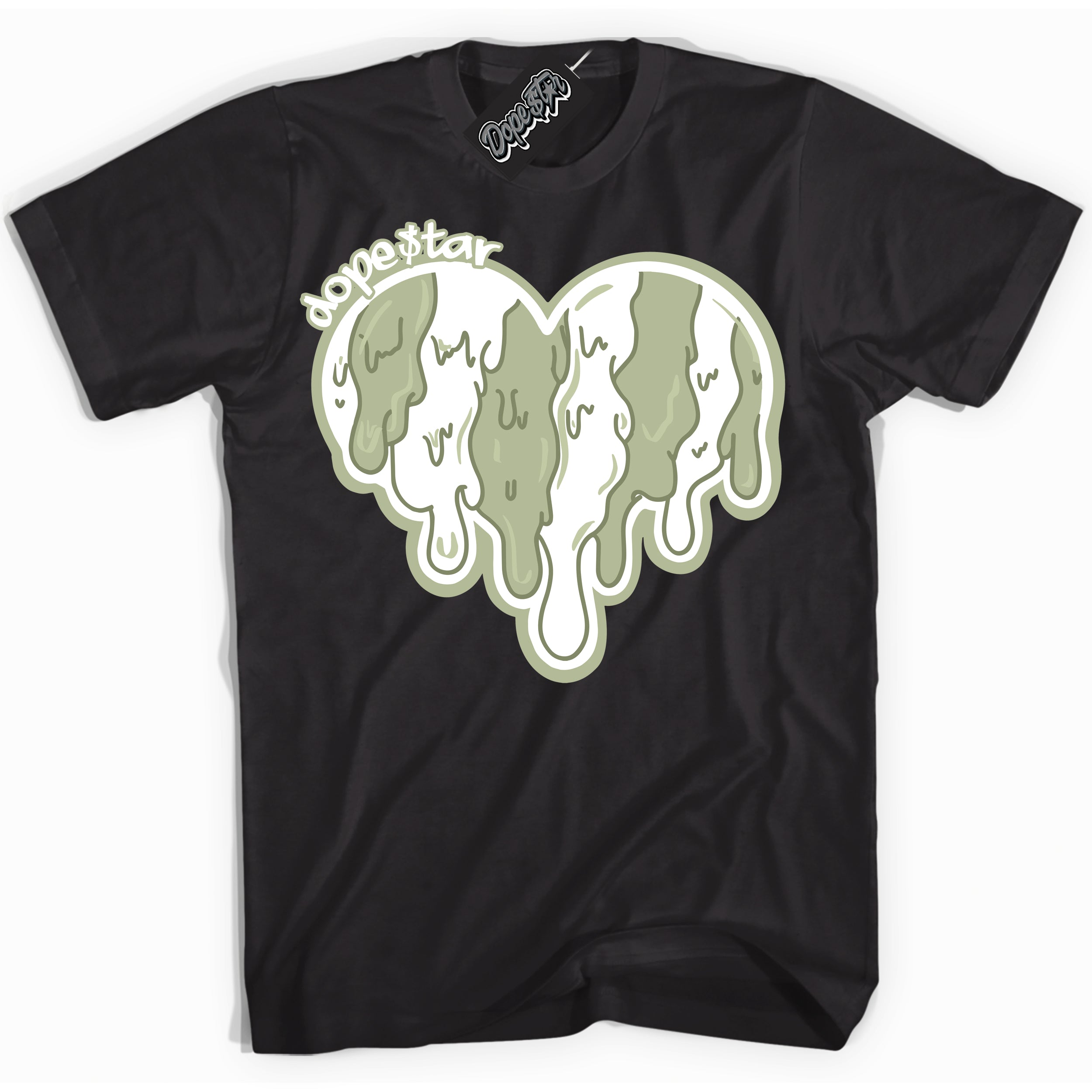 Cool Black Shirt with “ Melting Heart ” design that perfectly matches Next Nature Olive Aura Dunks.