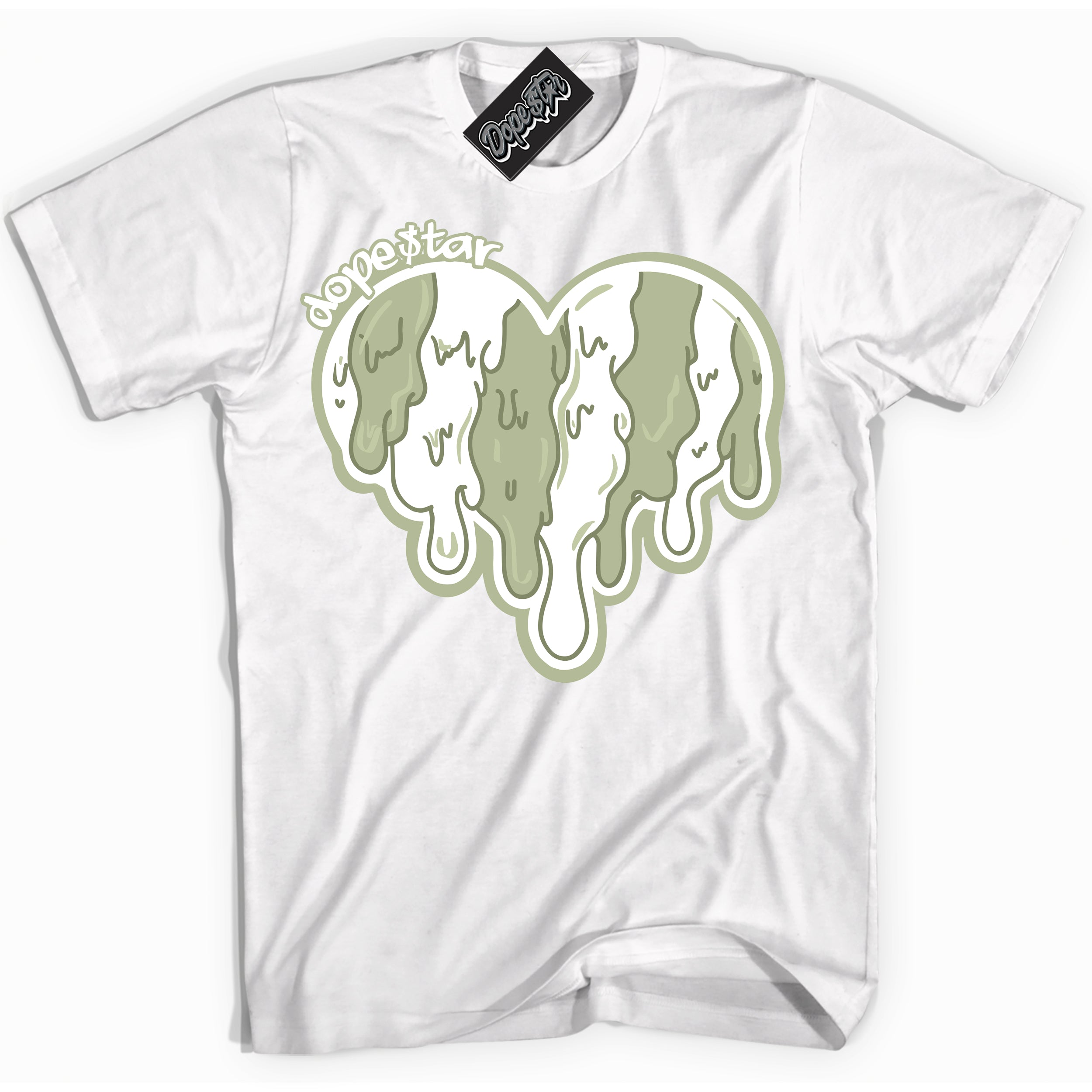 Cool White Shirt with “ Melting Heart ” design that perfectly matches Next Nature Olive Aura Dunks.