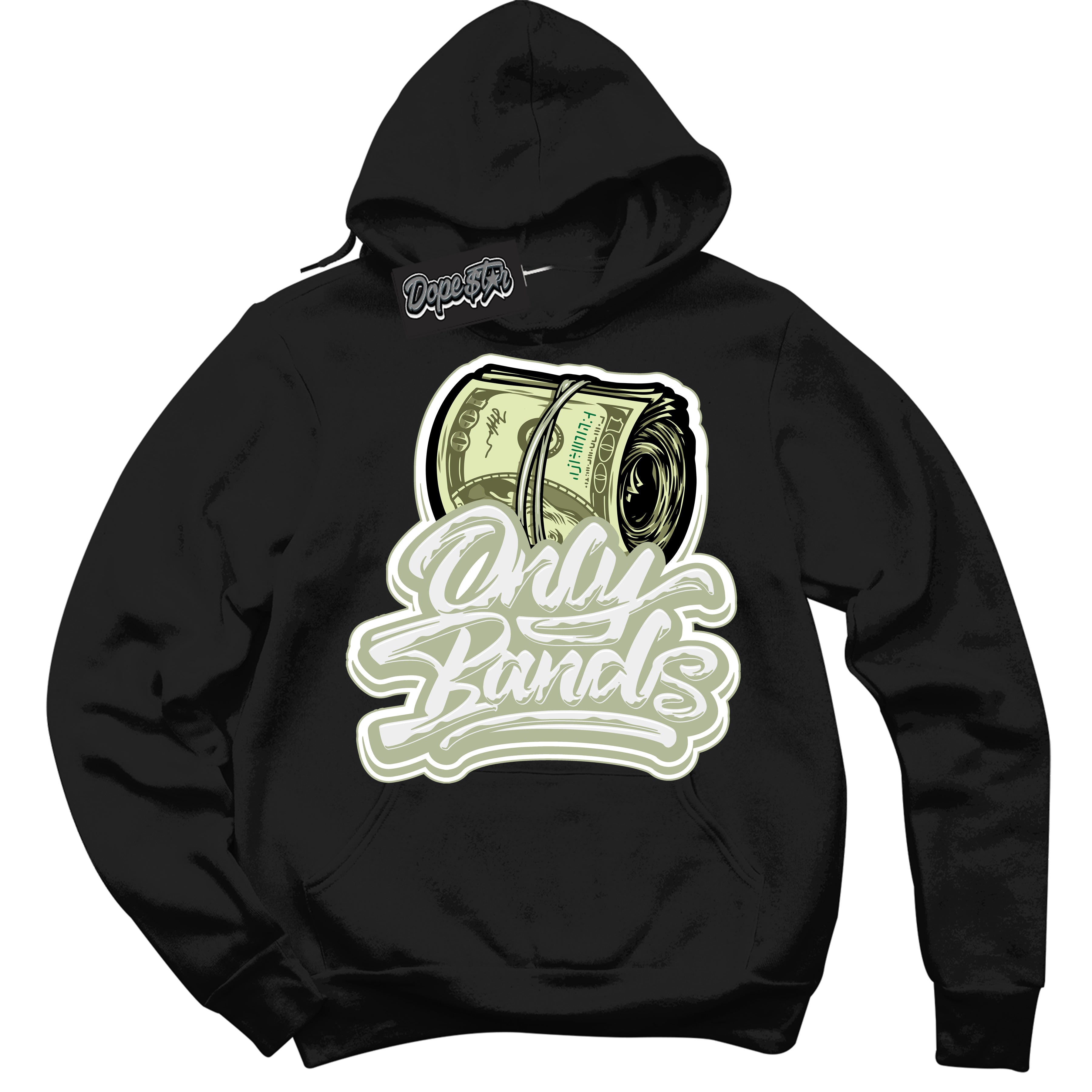 Cool Black Hoodie with “ Only Bands ”  design that Perfectly Matches Next Nature Olive Aura Dunks.