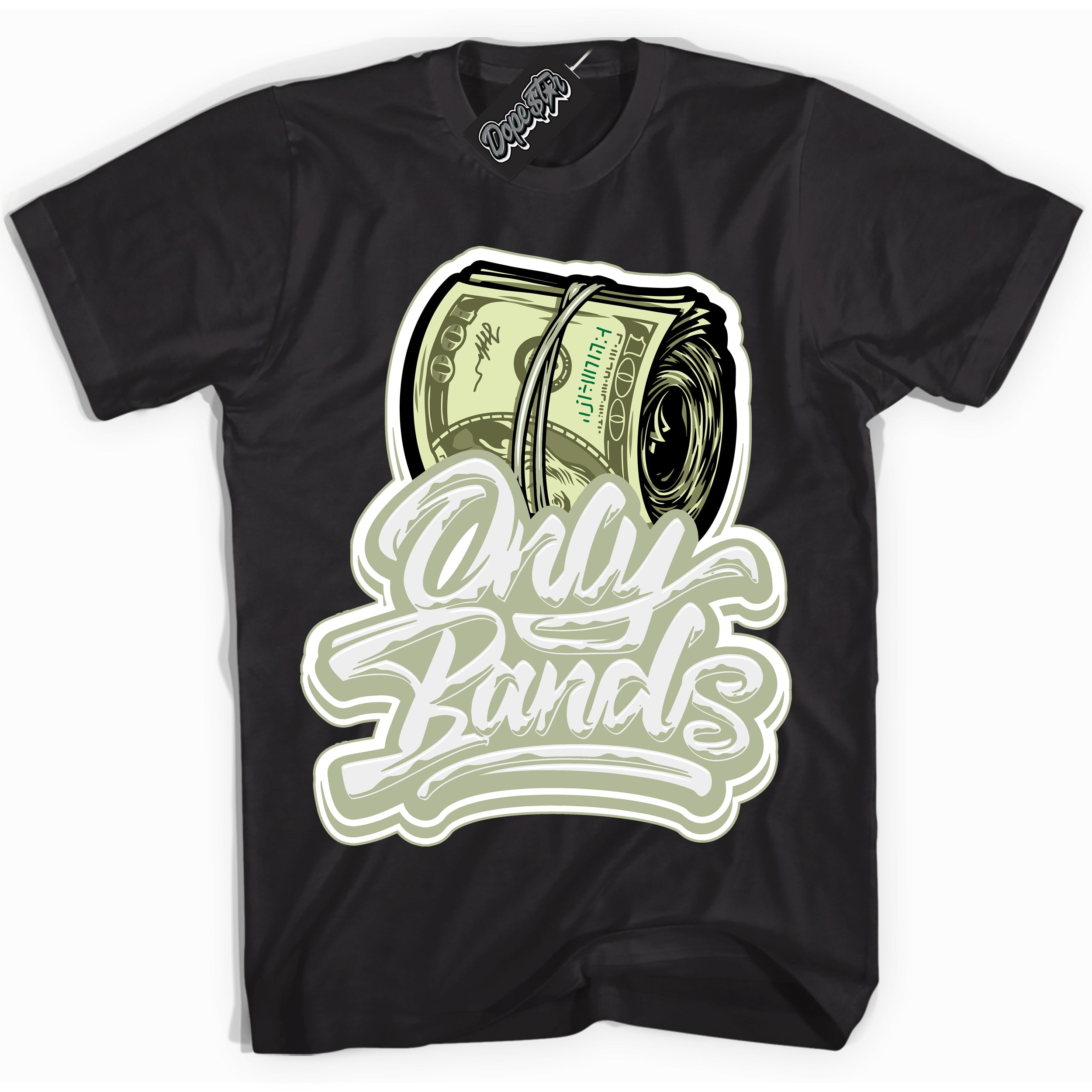 Cool Black Shirt with “ Only Bands ” design that perfectly matches Next Nature Olive Aura Dunks.