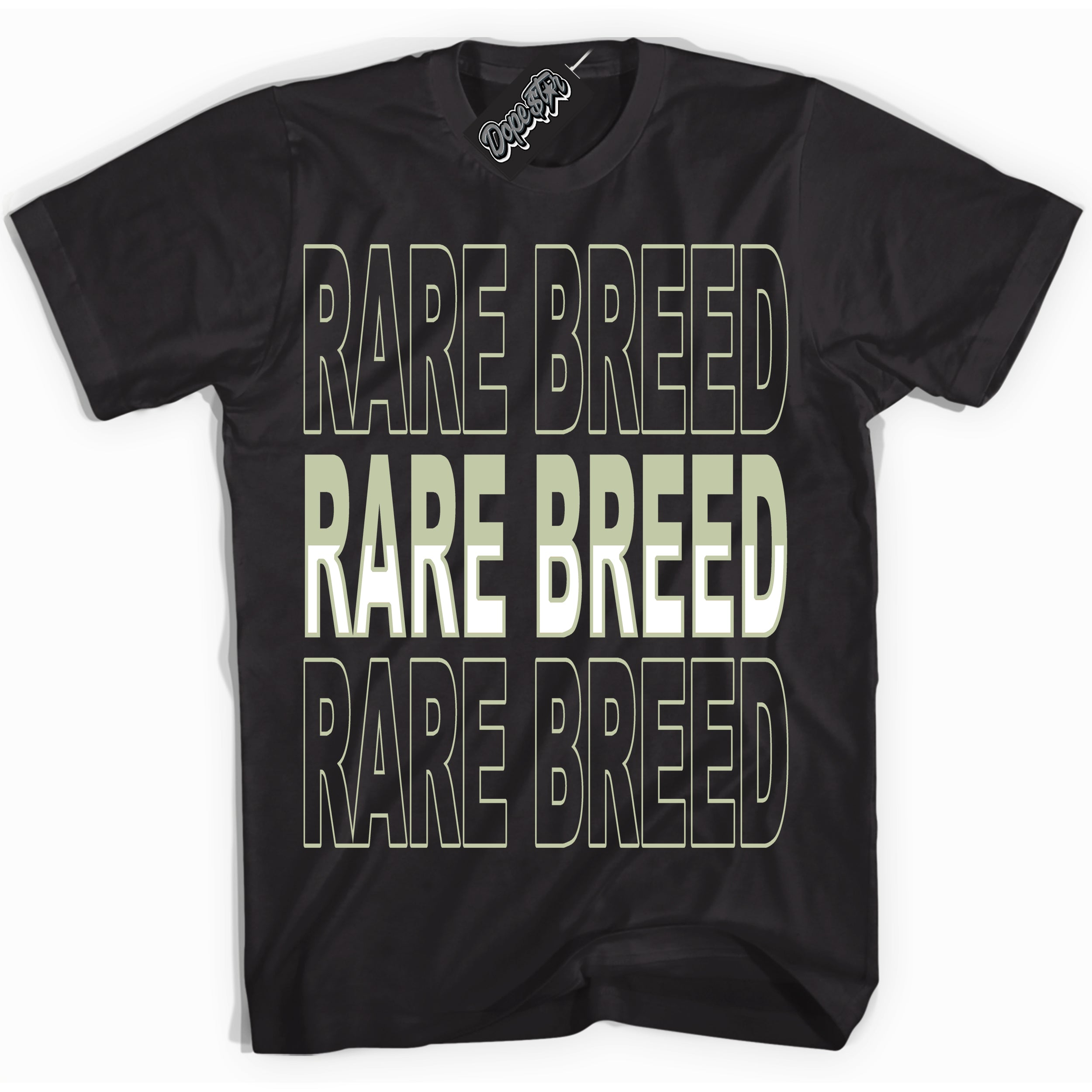 Cool Black Shirt with “ Rare Breed ” design that perfectly matches Next Nature Olive Aura Dunks.