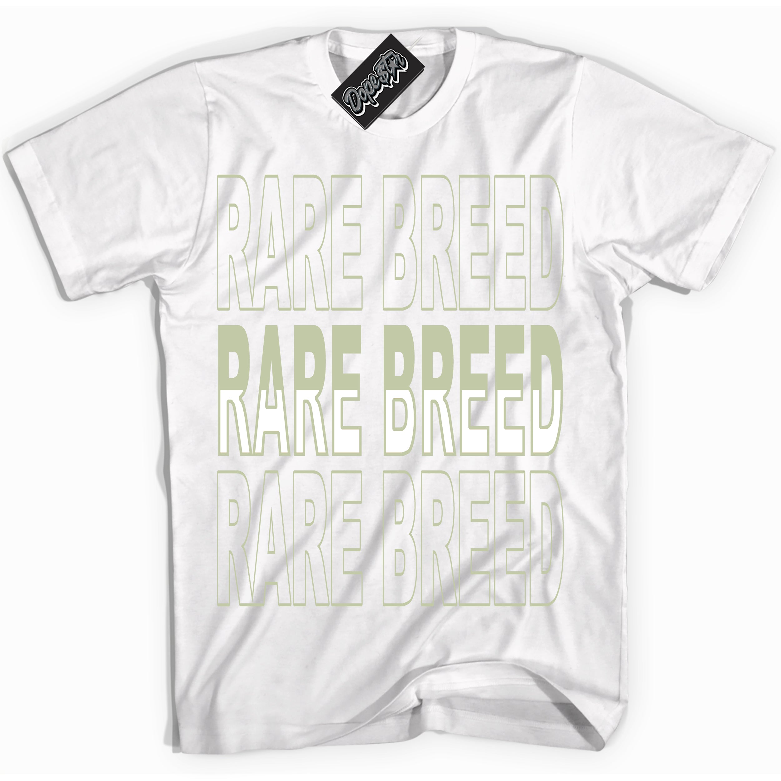 Cool White Shirt with “ Rare Breed ” design that perfectly matches Next Nature Olive Aura Dunks.