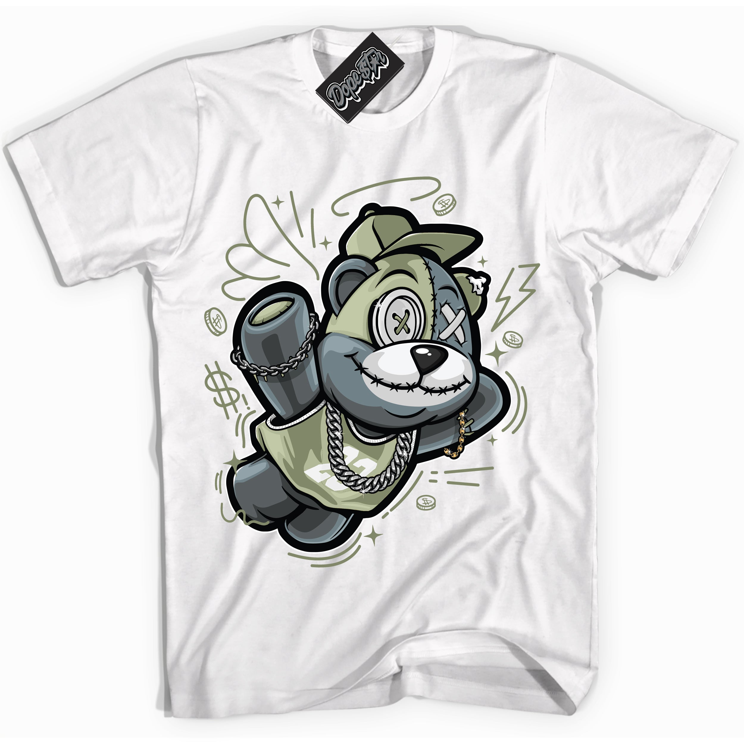 Cool White Shirt with “ Slam Dunk Bear ” design that perfectly matches Next Nature Olive Aura Dunks.