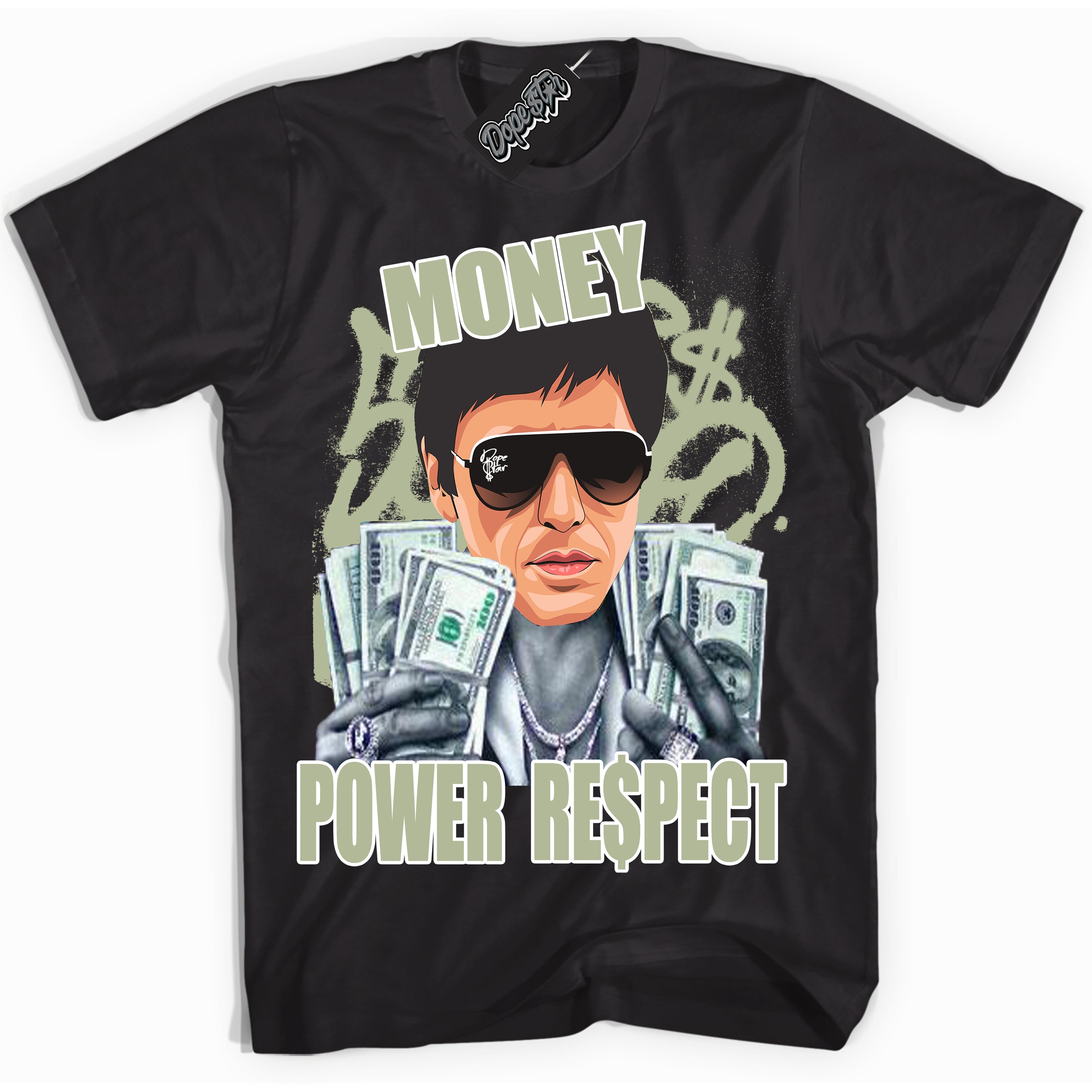 Cool Black Shirt with “ Tony Montana ” design that perfectly matches Next Nature Olive Aura Dunks.
