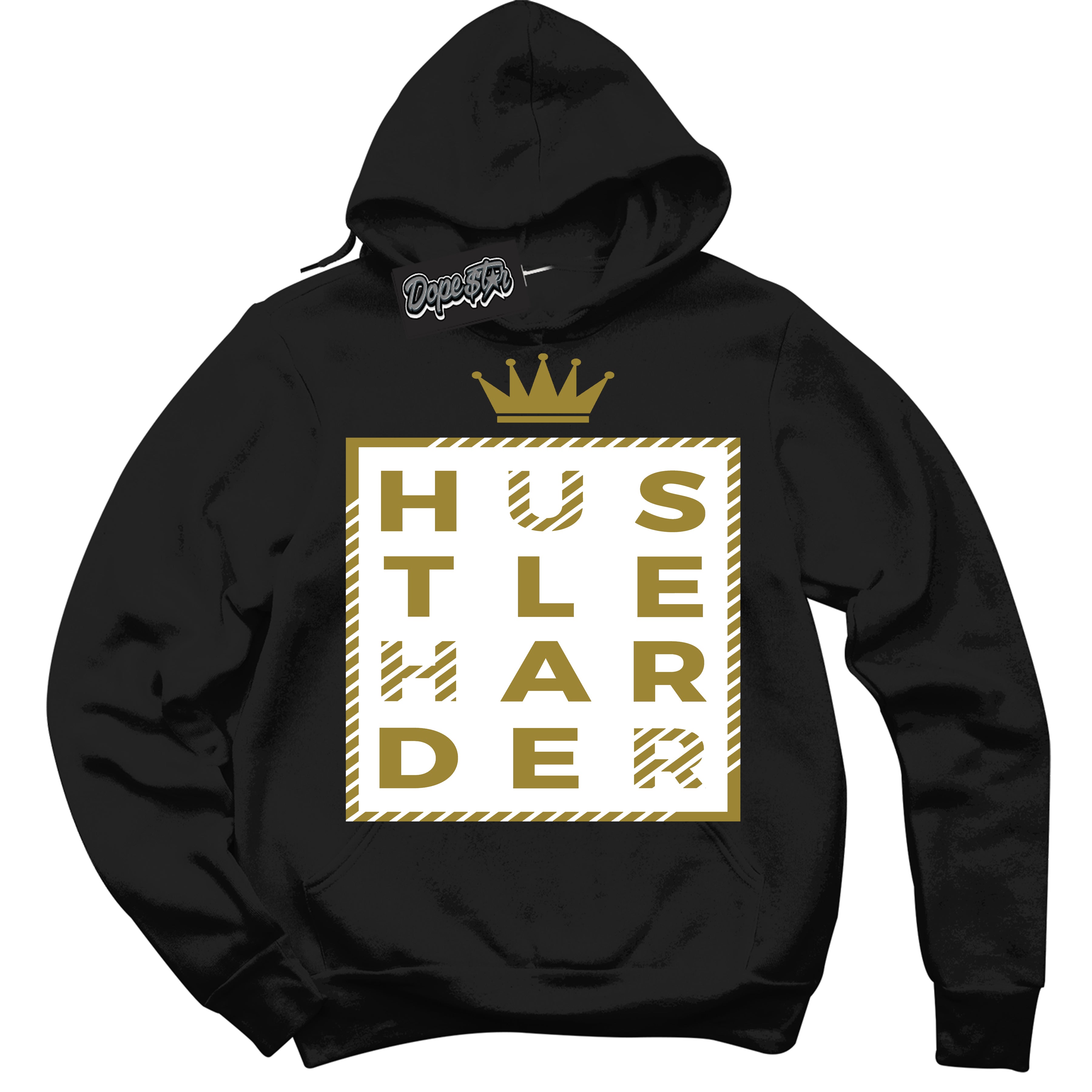 Cool Black Hoodie with “ Hustle Harder ”  design that Perfectly Matches Pacific Moss Dunks.