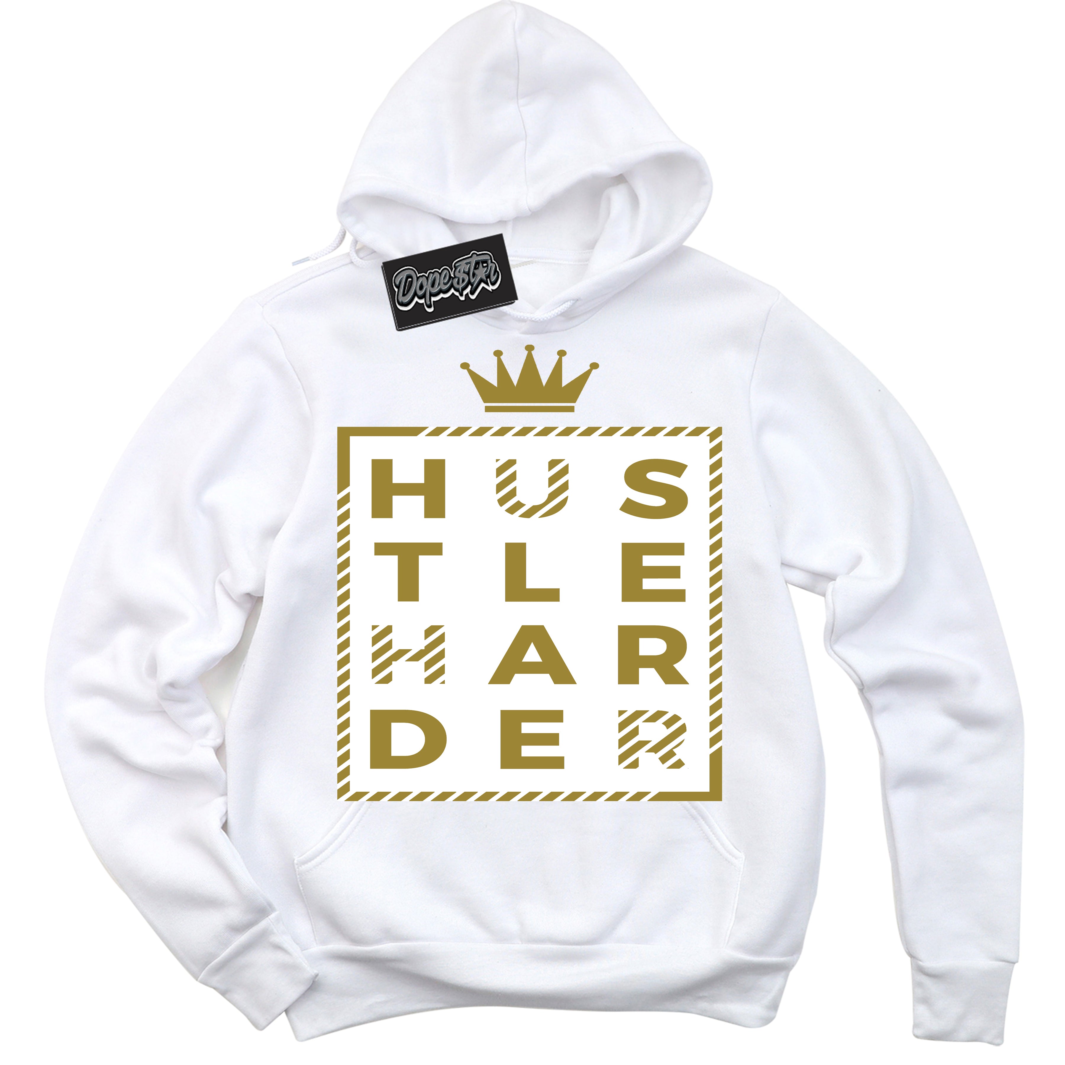 Cool White Hoodie with “ Hustle Harder ”  design that Perfectly Matches Pacific Moss Dunks.