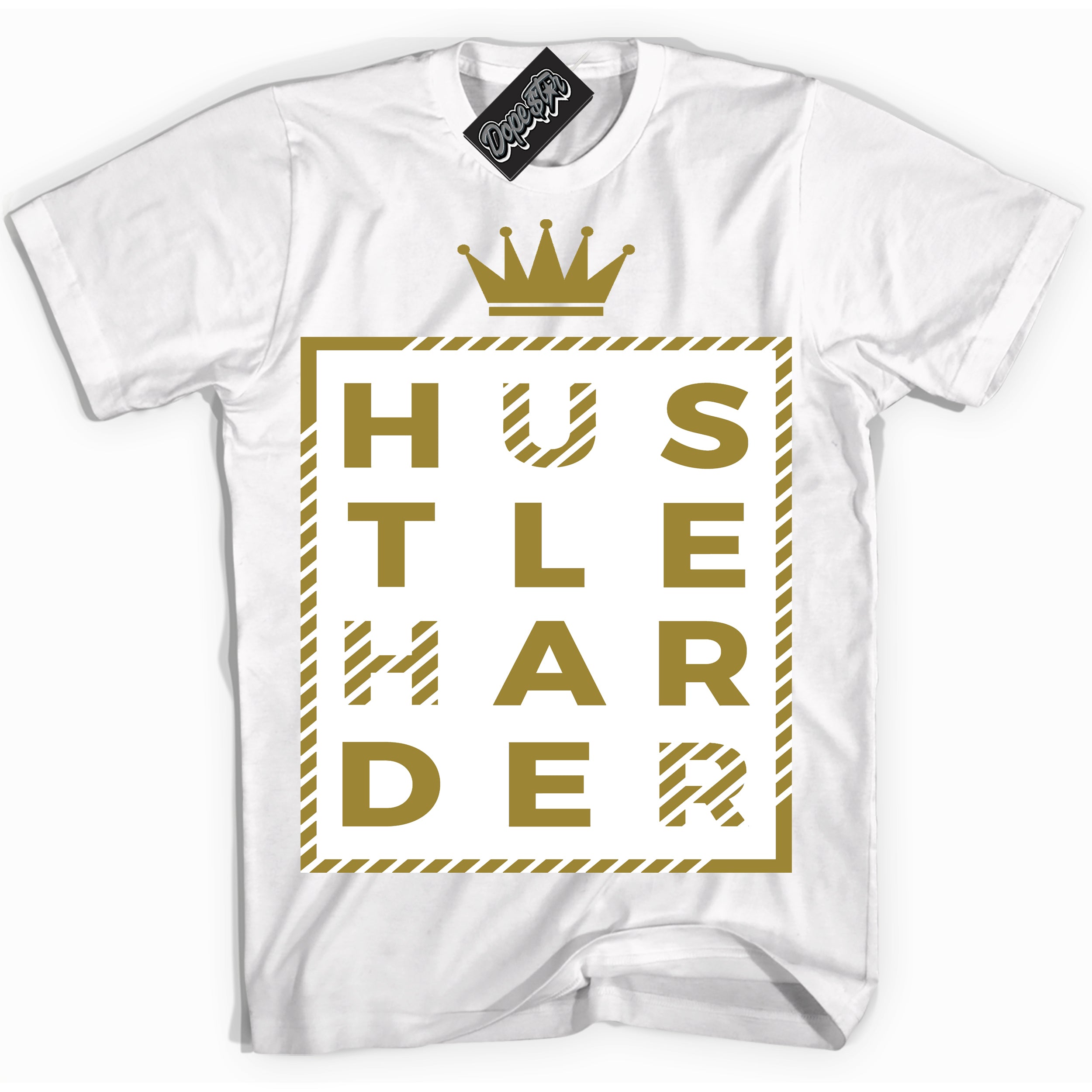 Cool White Shirt with “ Hustle Harder ” design that perfectly matches Pacific Moss Dunks.