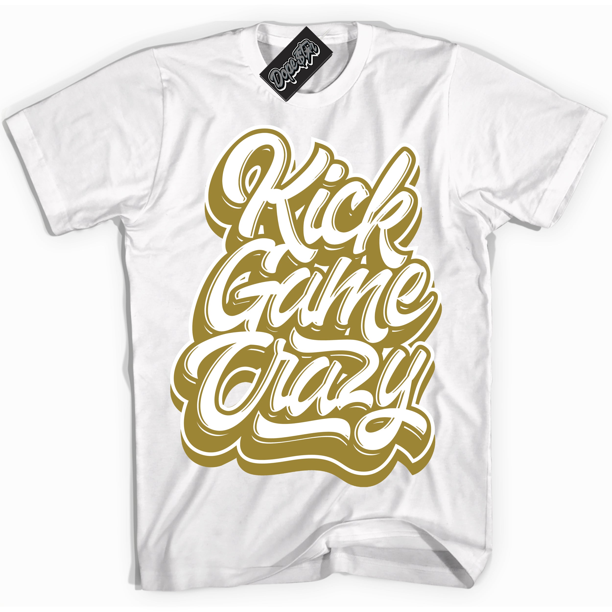 Cool White Shirt with “ Kick Game Crazy ” design that perfectly matches Pacific Moss Dunks.