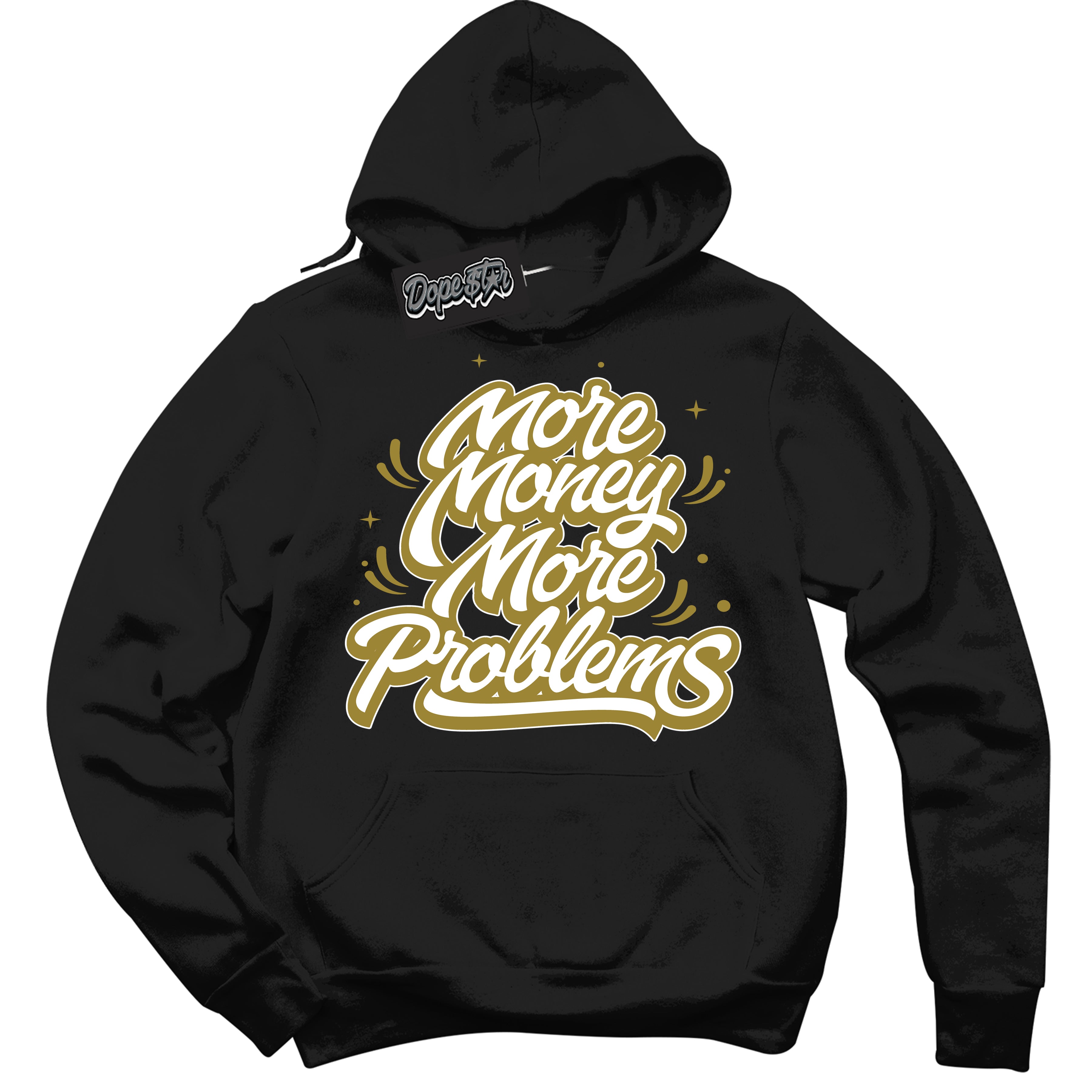 Cool Black Hoodie with “ More Money More Problems ”  design that Perfectly Matches Pacific Moss Dunks.