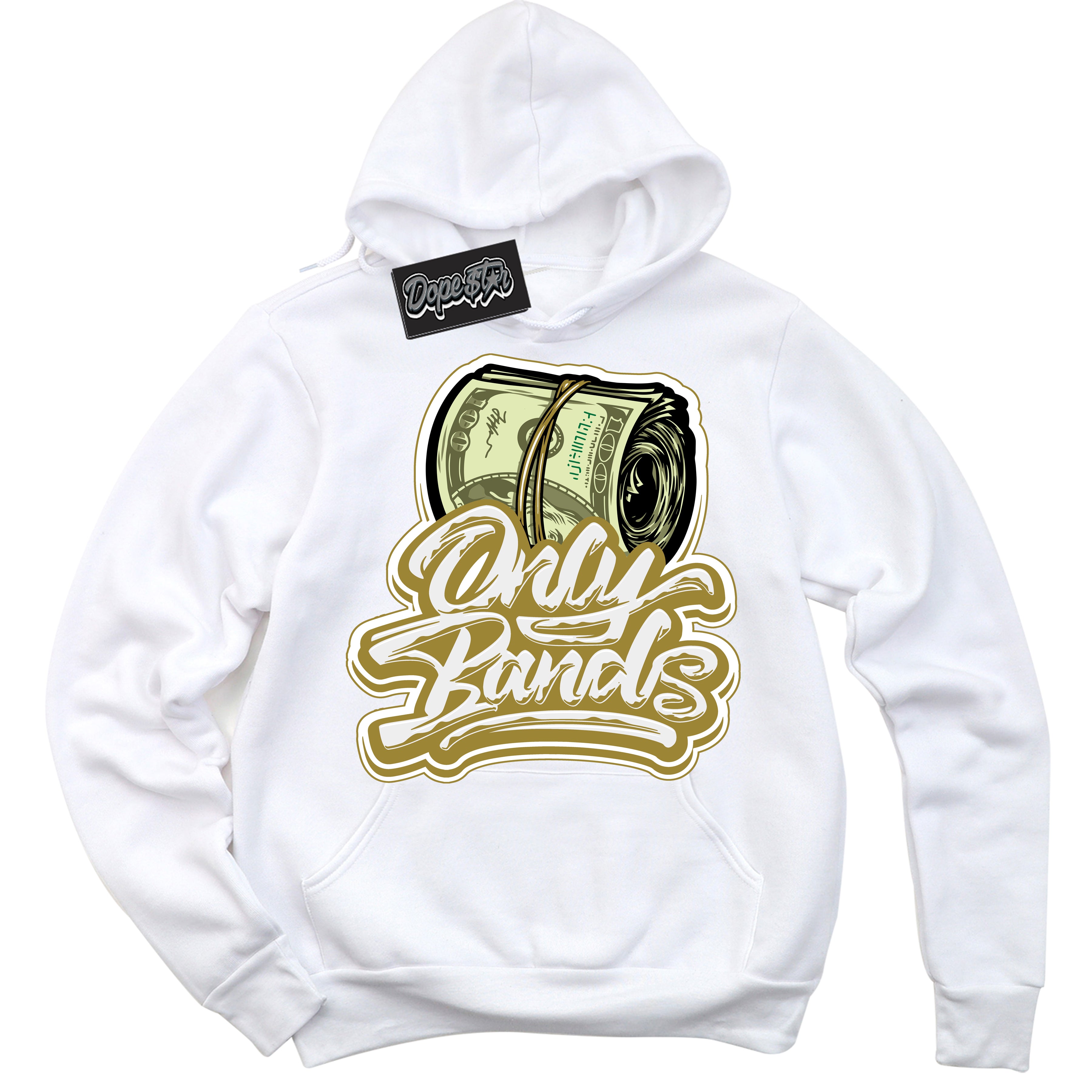 Cool White Hoodie with “ Only Bands ”  design that Perfectly Matches Pacific Moss Dunks.