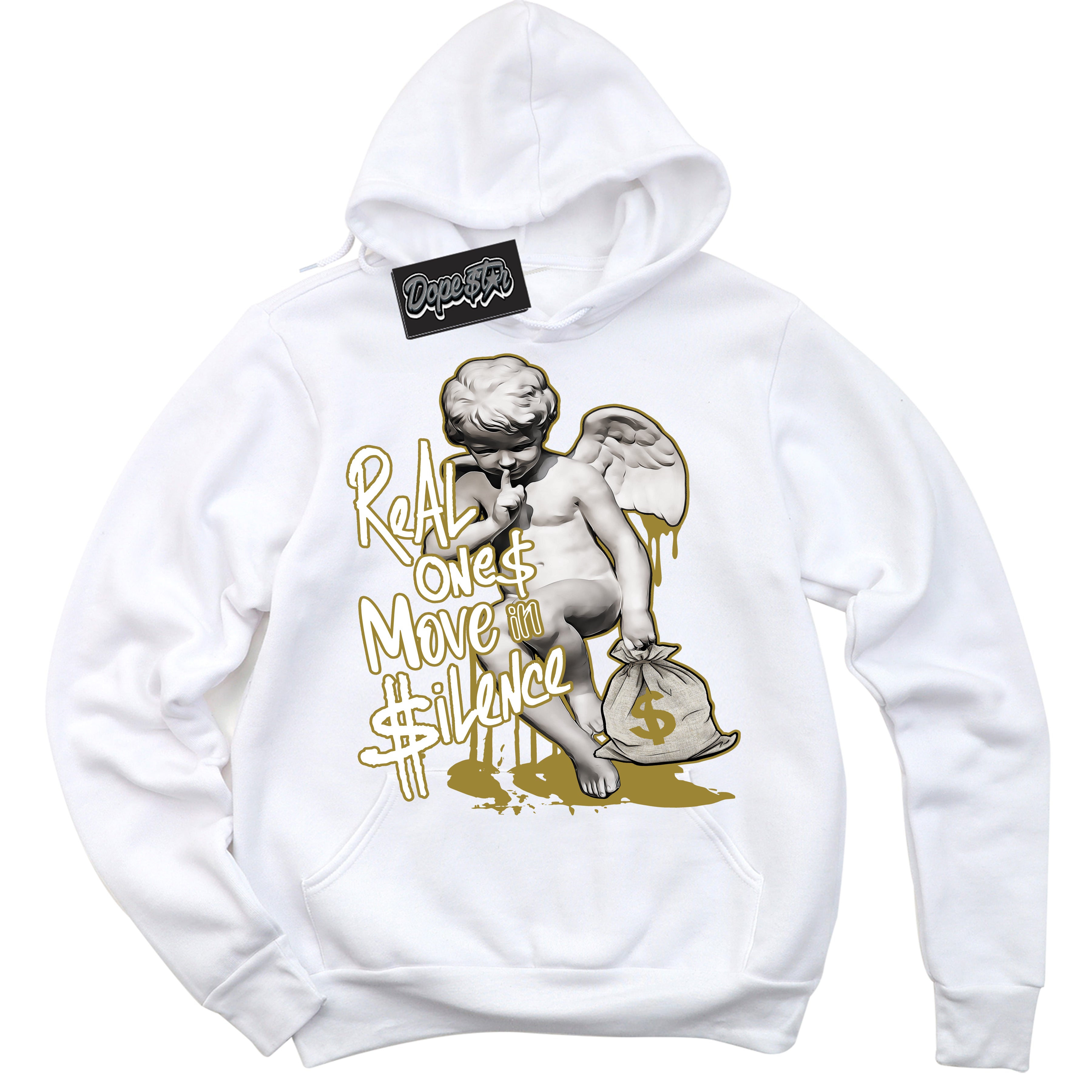 Cool White Hoodie with “ Real Ones Cherub ”  design that Perfectly Matches Pacific Moss Dunks.