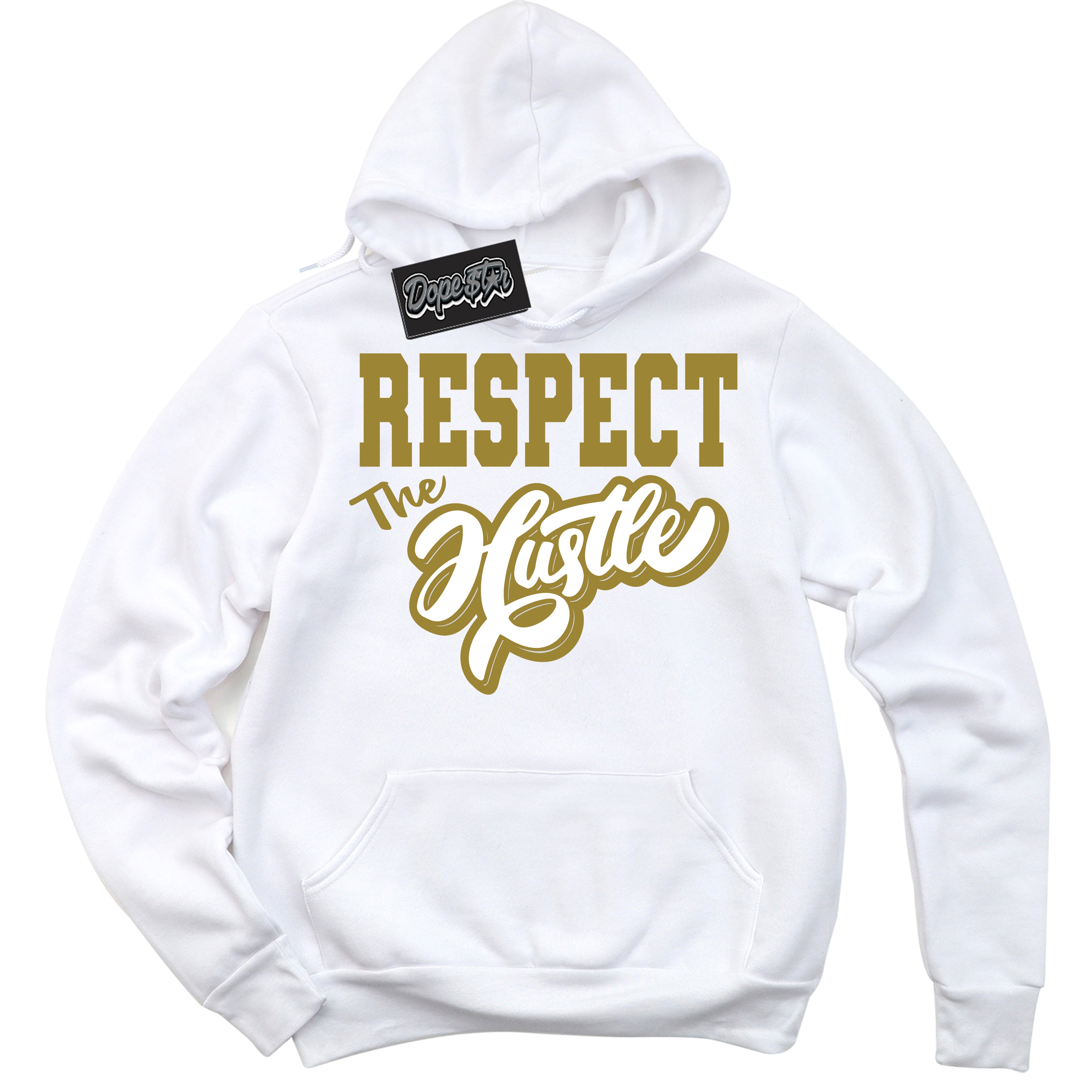 Cool White Hoodie with “ Respect The Hustle ”  design that Perfectly Matches Pacific Moss Dunks.