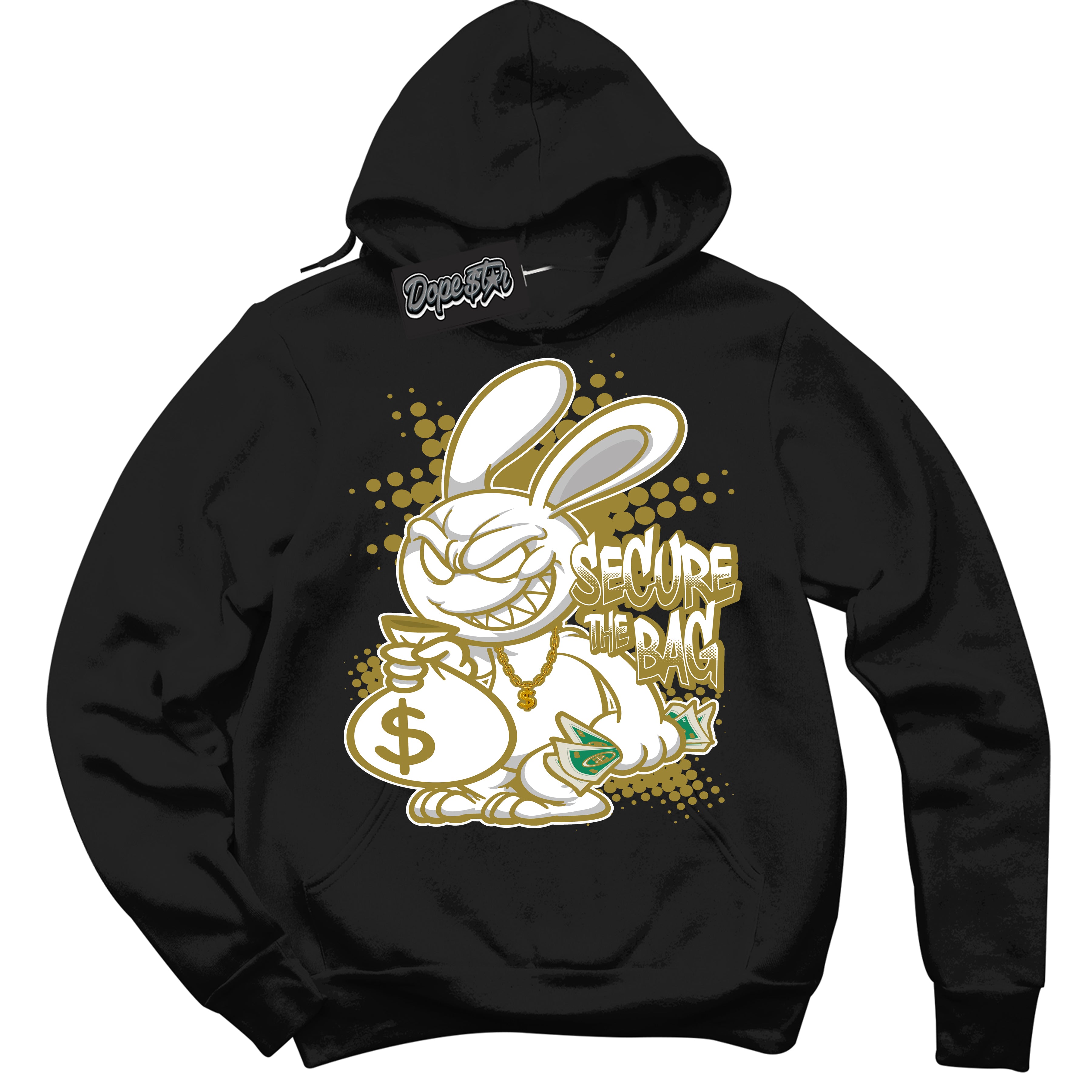 Cool Black Hoodie with “ Secure The Bag ”  design that Perfectly Matches Pacific Moss Dunks.