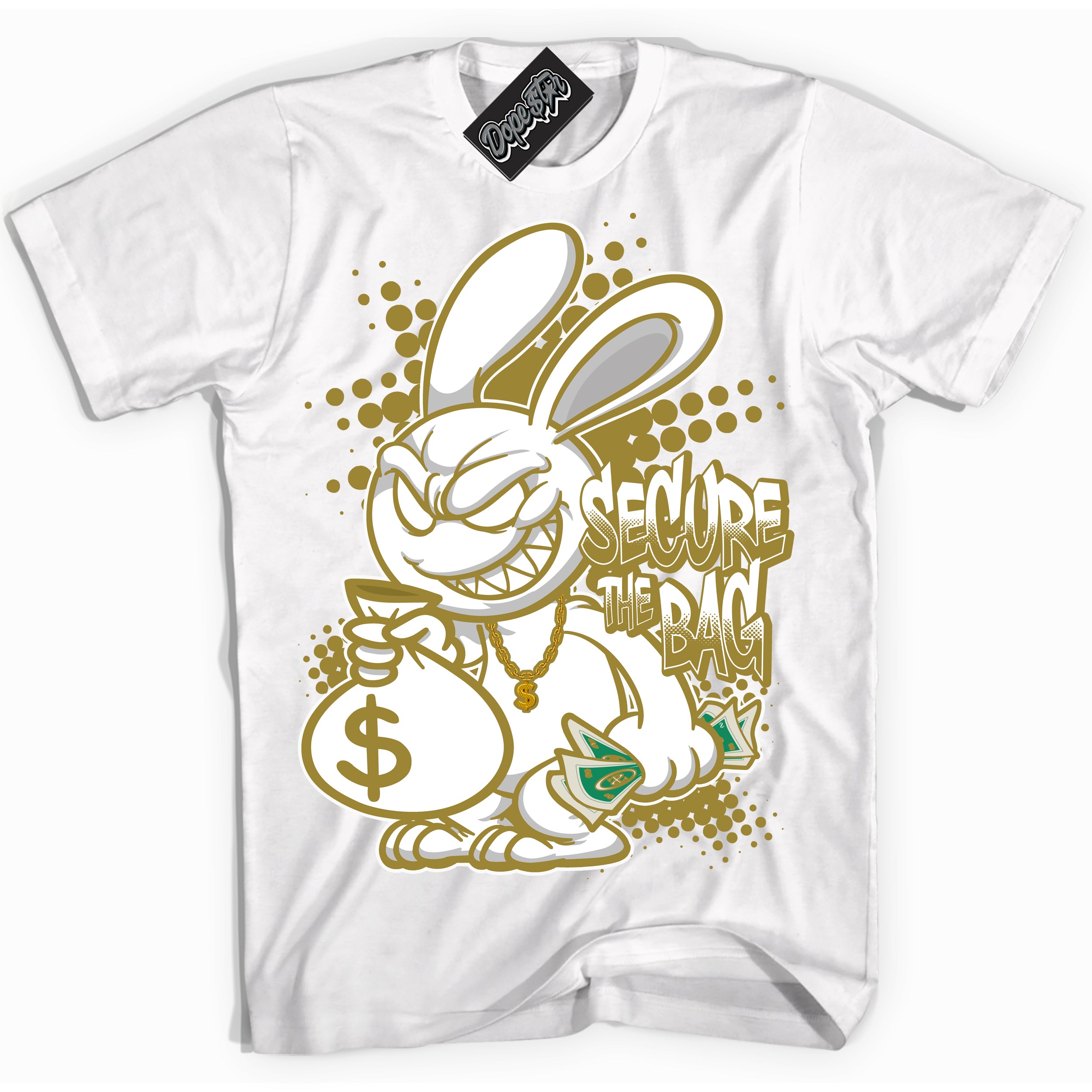 Cool White Shirt with “ Secure The Bag ” design that perfectly matches Pacific Moss Dunks.