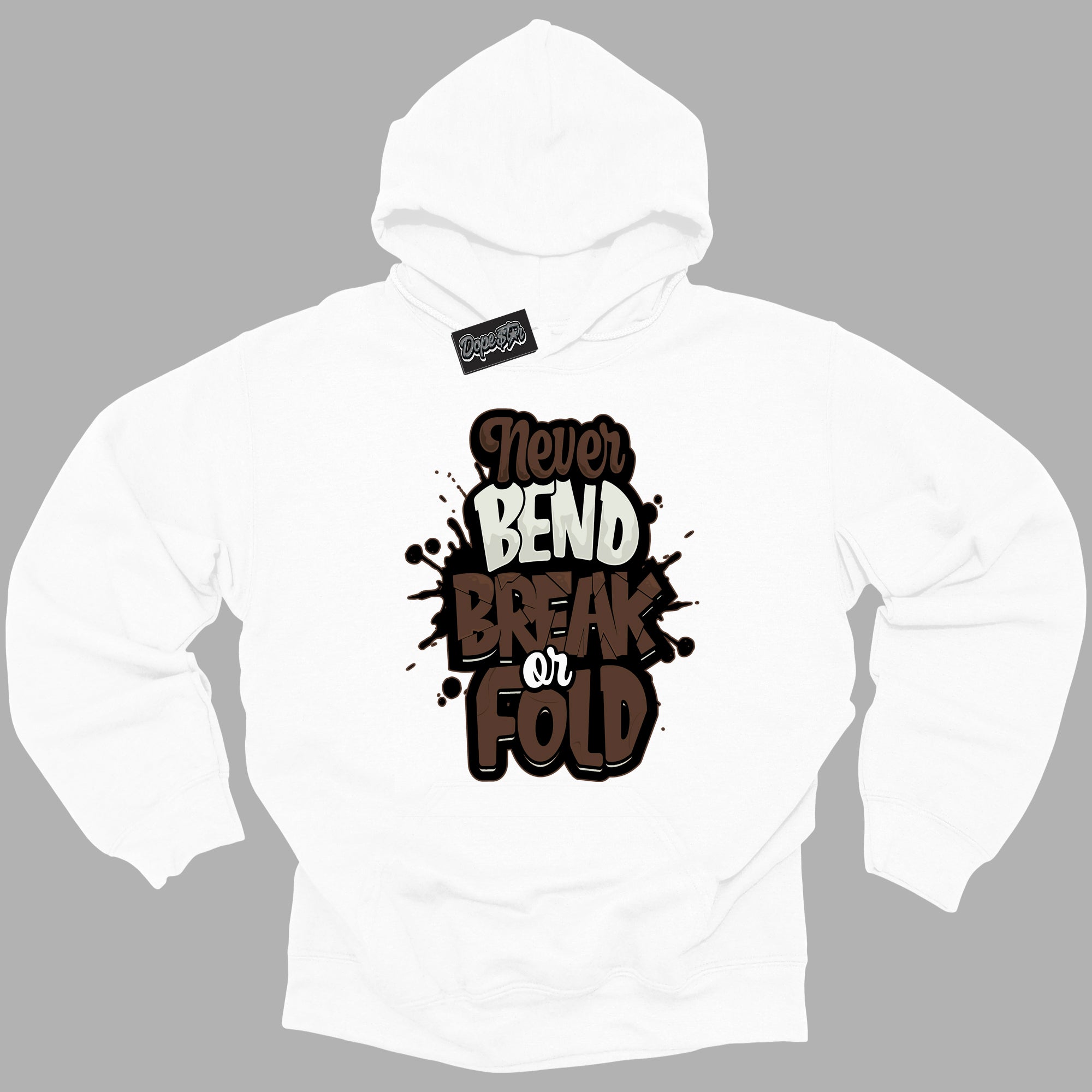 Cool White Graphic DopeStar Hoodie with “ Never Bend Break Or Fold “ print, that perfectly matches Palomino 1s sneakers