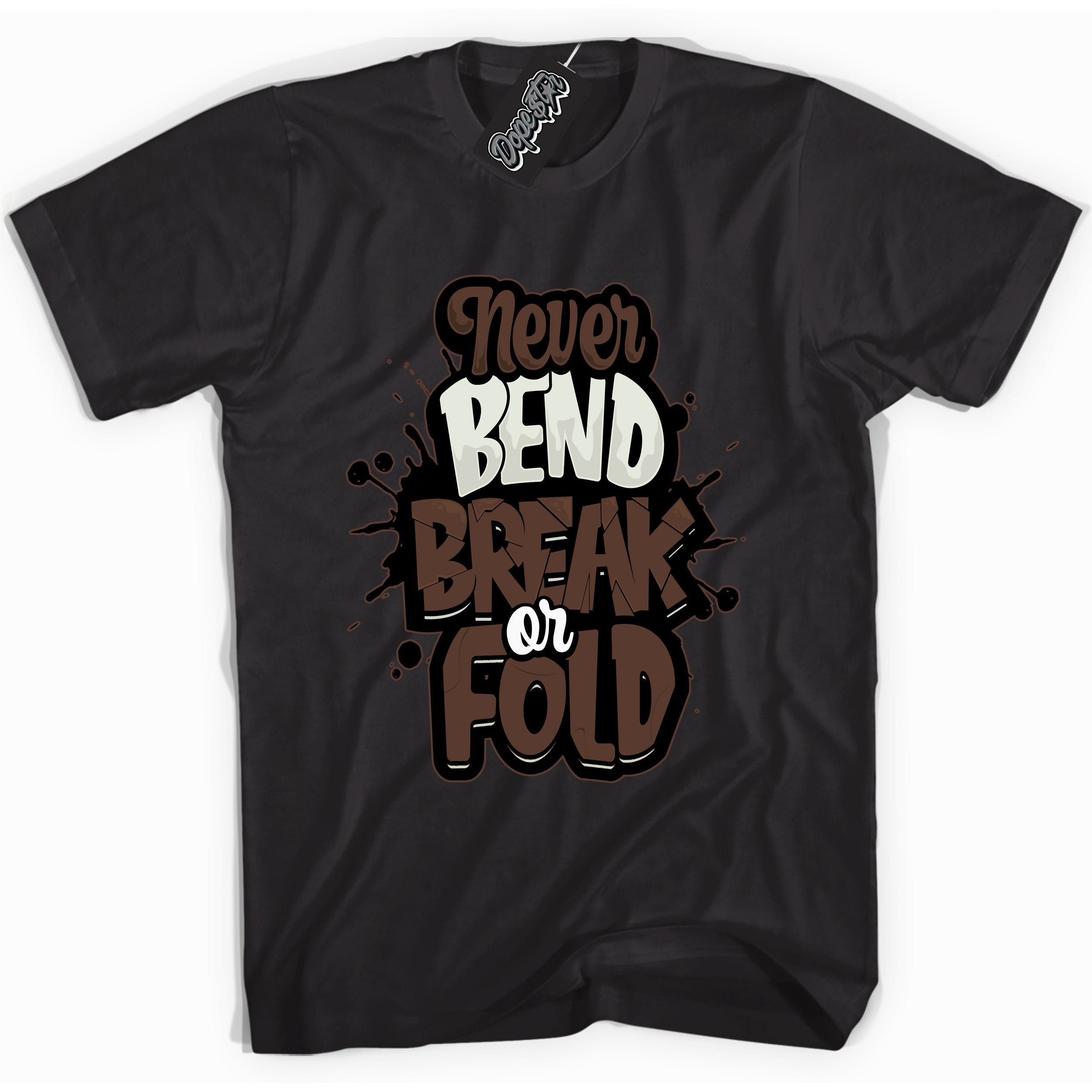 Cool Black graphic tee with “ Never Bend Break Or Fold ” design, that perfectly matches Palomino 1s sneakers