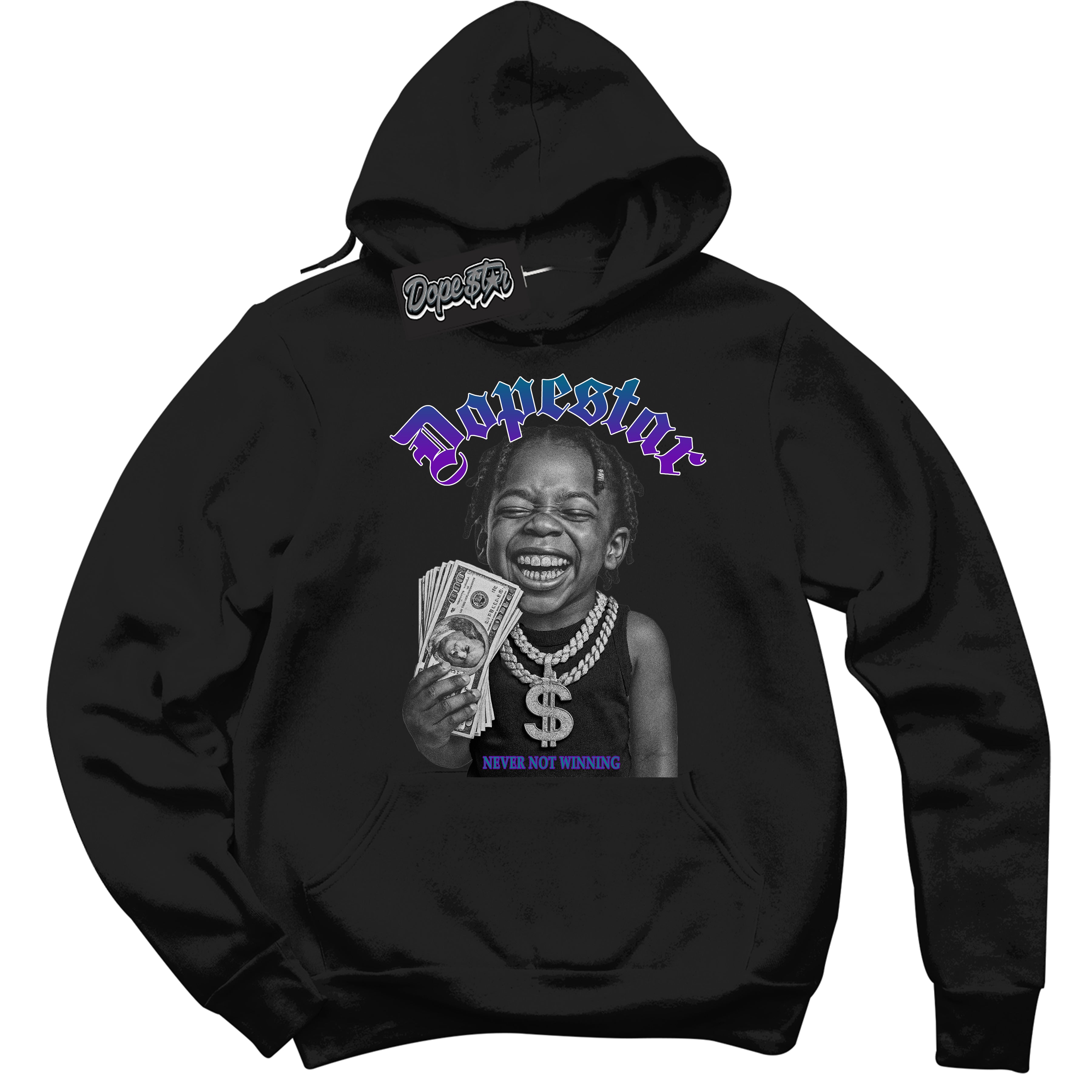 Black “Never Not Winning” Hoodie by Dope Star Brand®, styled to match Wizard Dunk sneakers