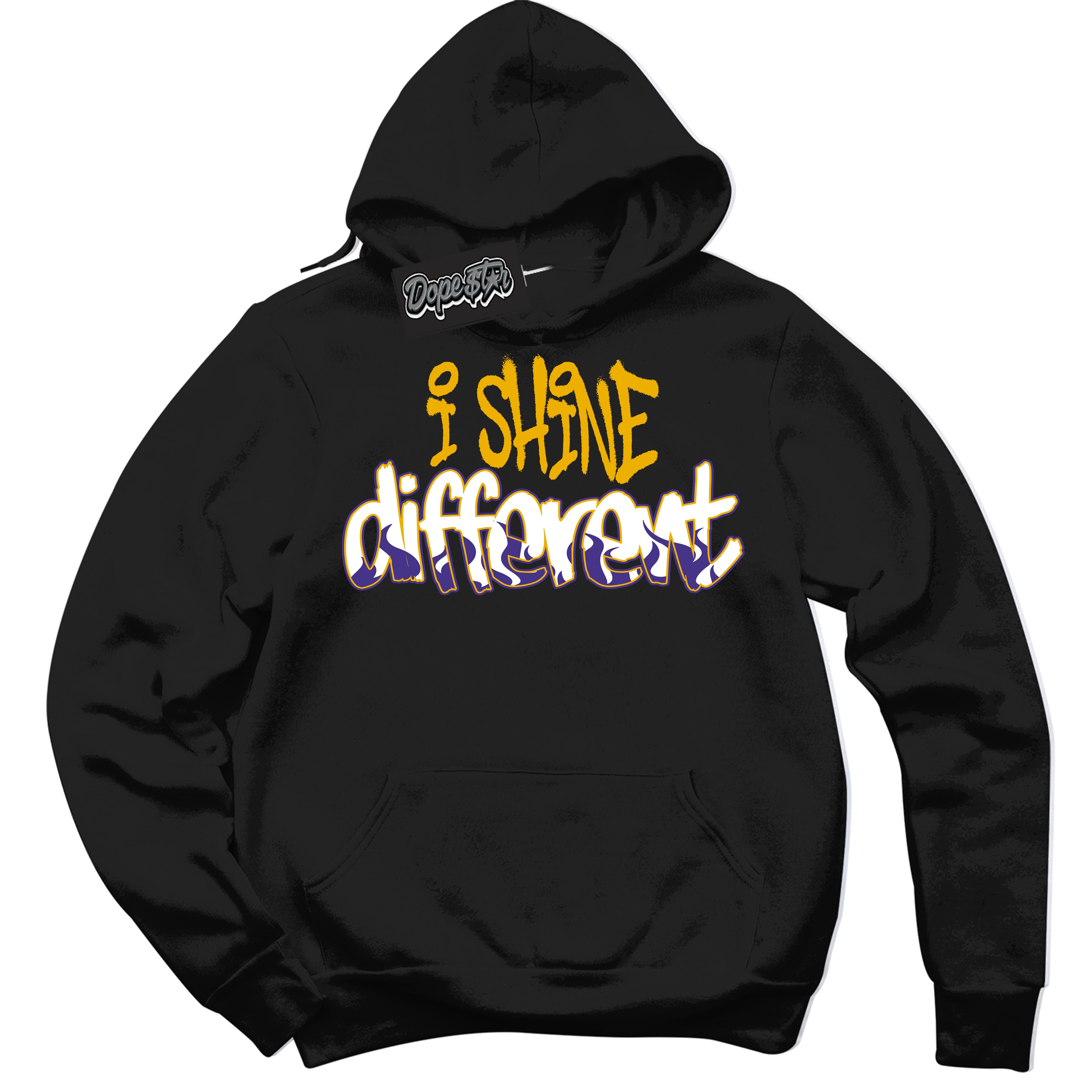 Cool Black Hoodie with “I Shine Different” design that Perfectly Matches Air Force 1 QS Kobe Lakers Home Sneakers.