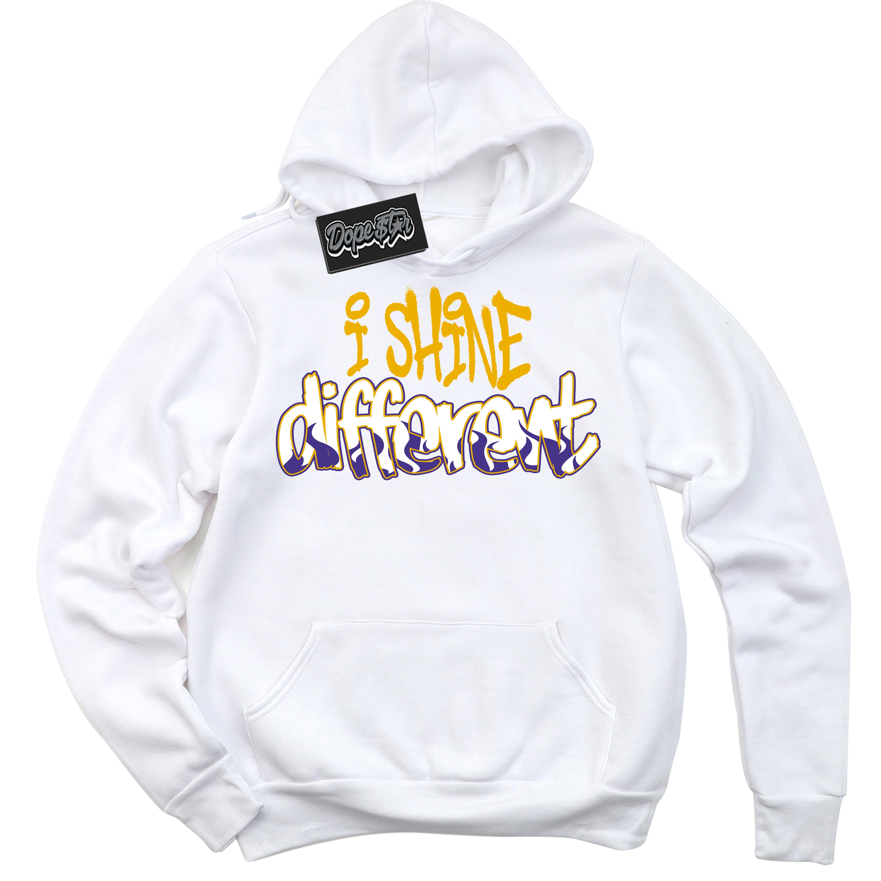Cool White Hoodie with “I Shine Different” design that Perfectly Matches Air Force 1 QS Kobe Lakers Home Sneakers.