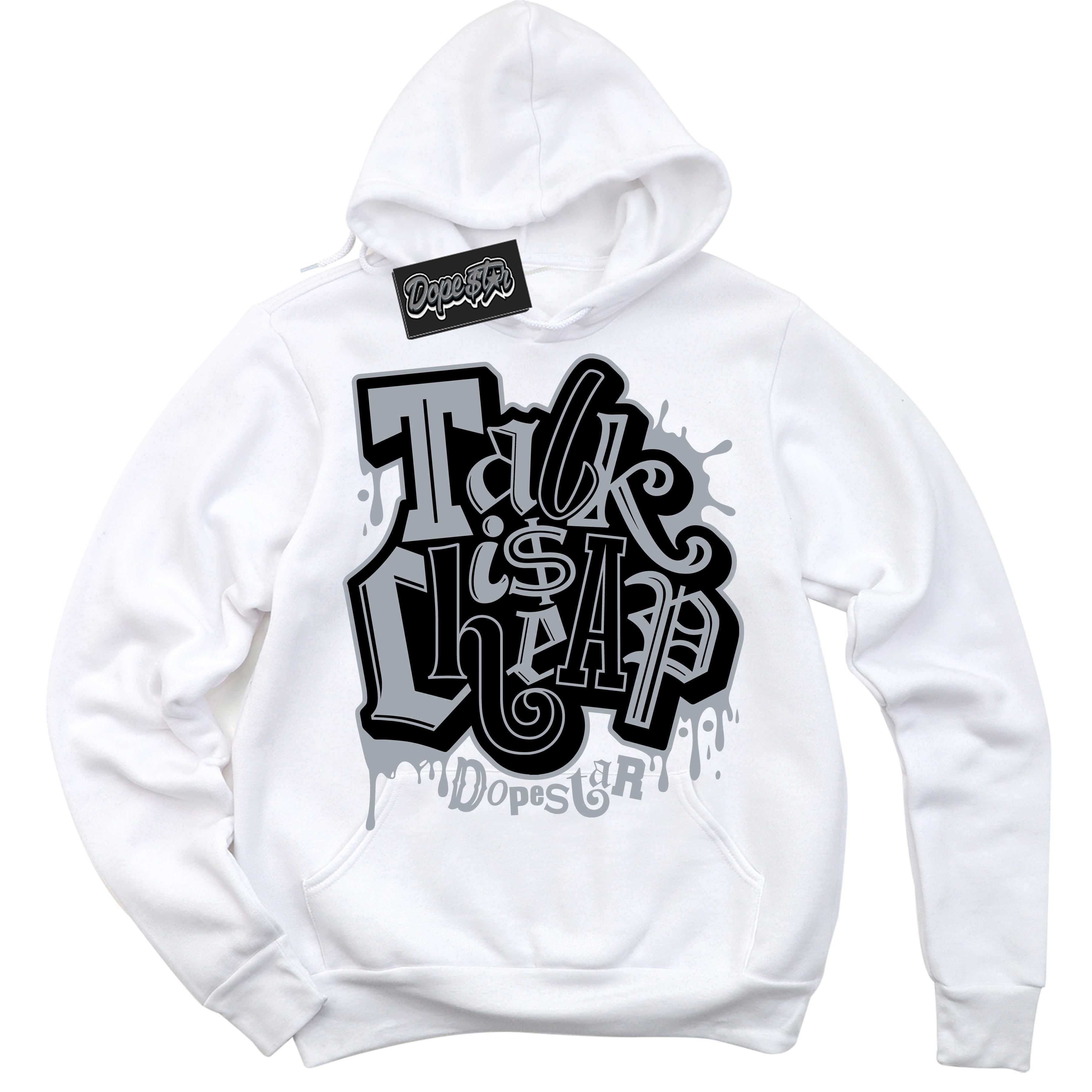 Cool White Hoodie with “ Talk Is Cheap ” design that Perfectly Matches The KAWS x Sky High Farm 1s Sneakers.