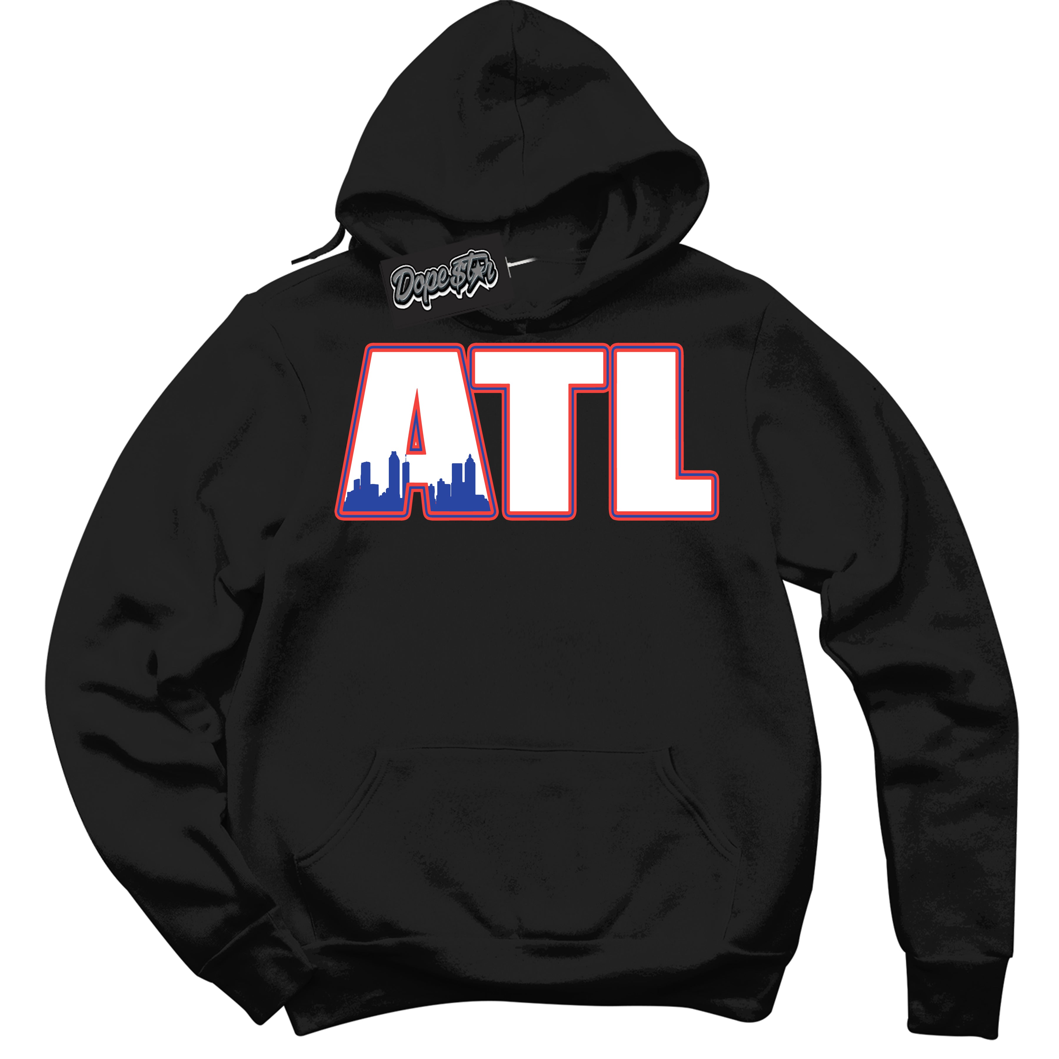 Cool Black Hoodie with “ Atlanta '' design that Perfectly Matches Ultramarine 180s Sneakers.
