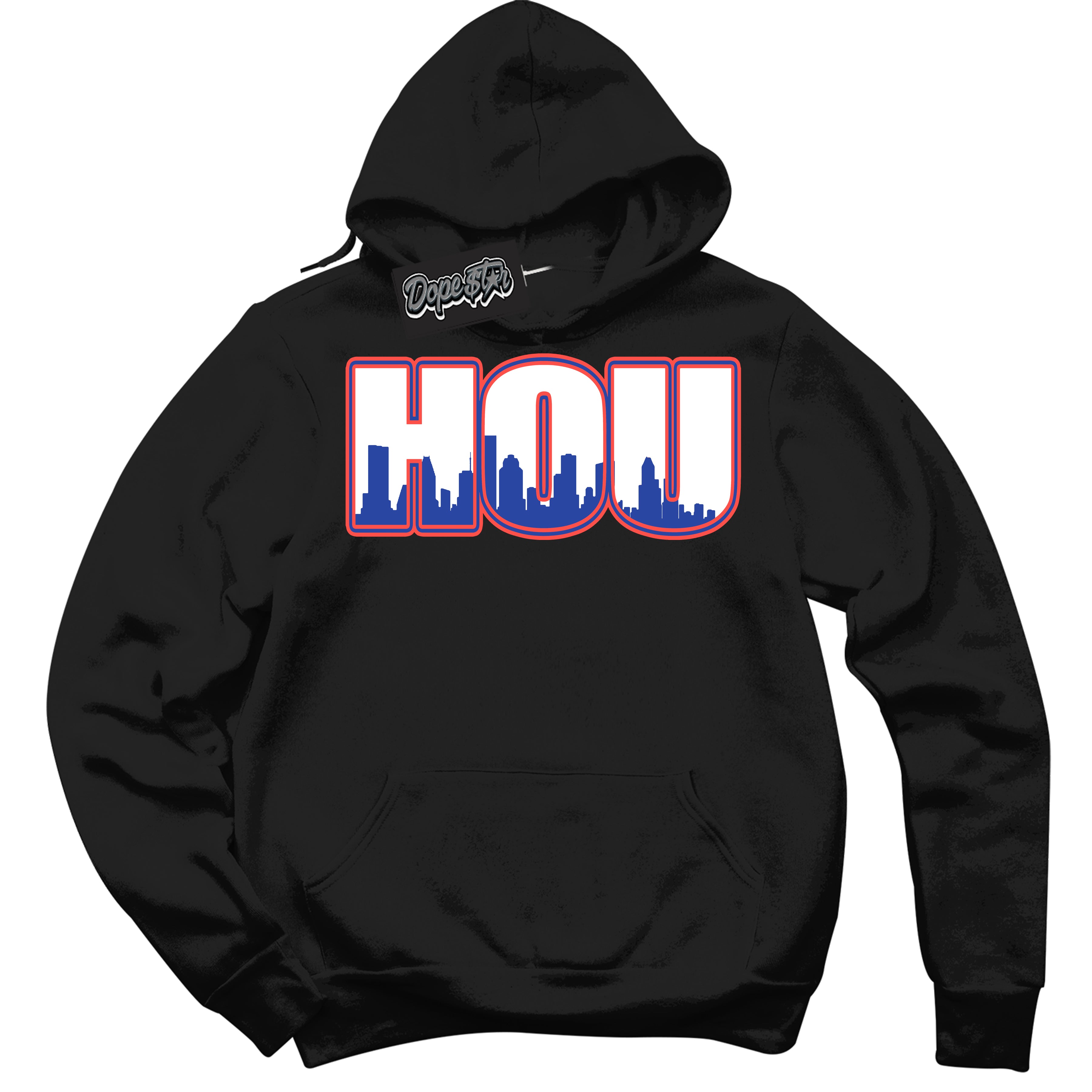 Cool Black Hoodie with “ Houston '' design that Perfectly Matches Ultramarine 180s Sneakers.