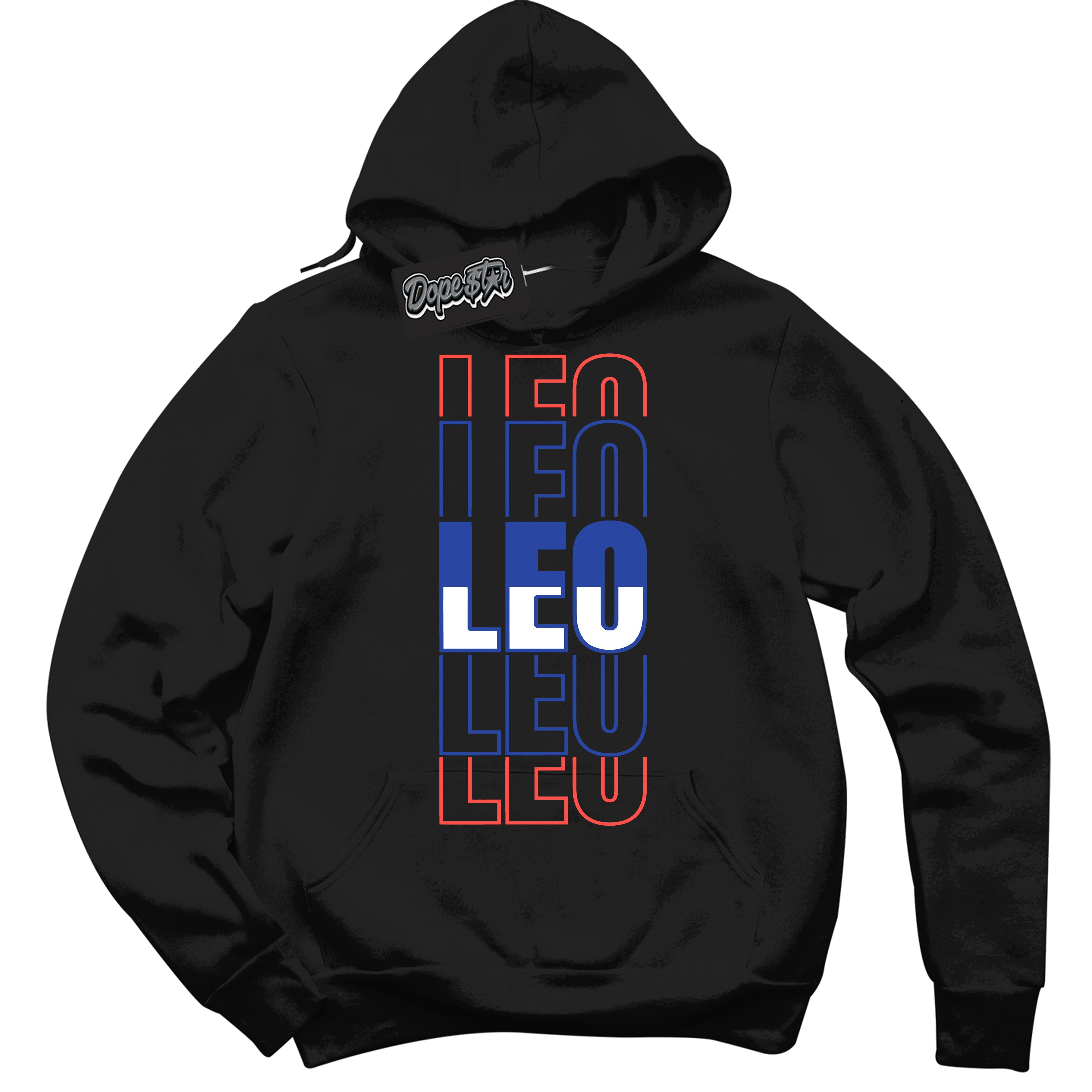 Cool Black Hoodie with “ Leo '' design that Perfectly Matches Ultramarine 180s Sneakers.