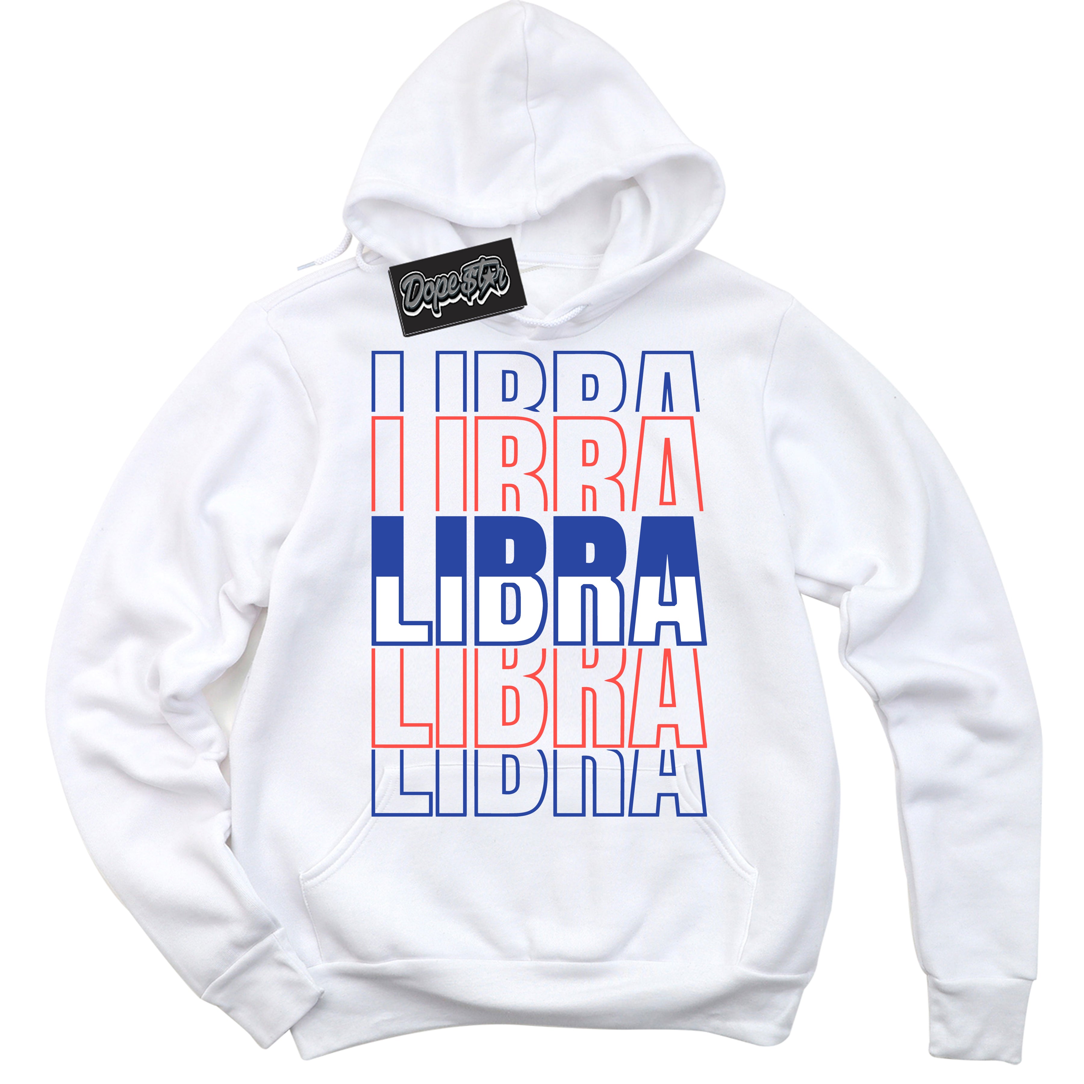Cool White Hoodie with “ Libra '' design that Perfectly Matches Ultramarine 180s Sneakers.