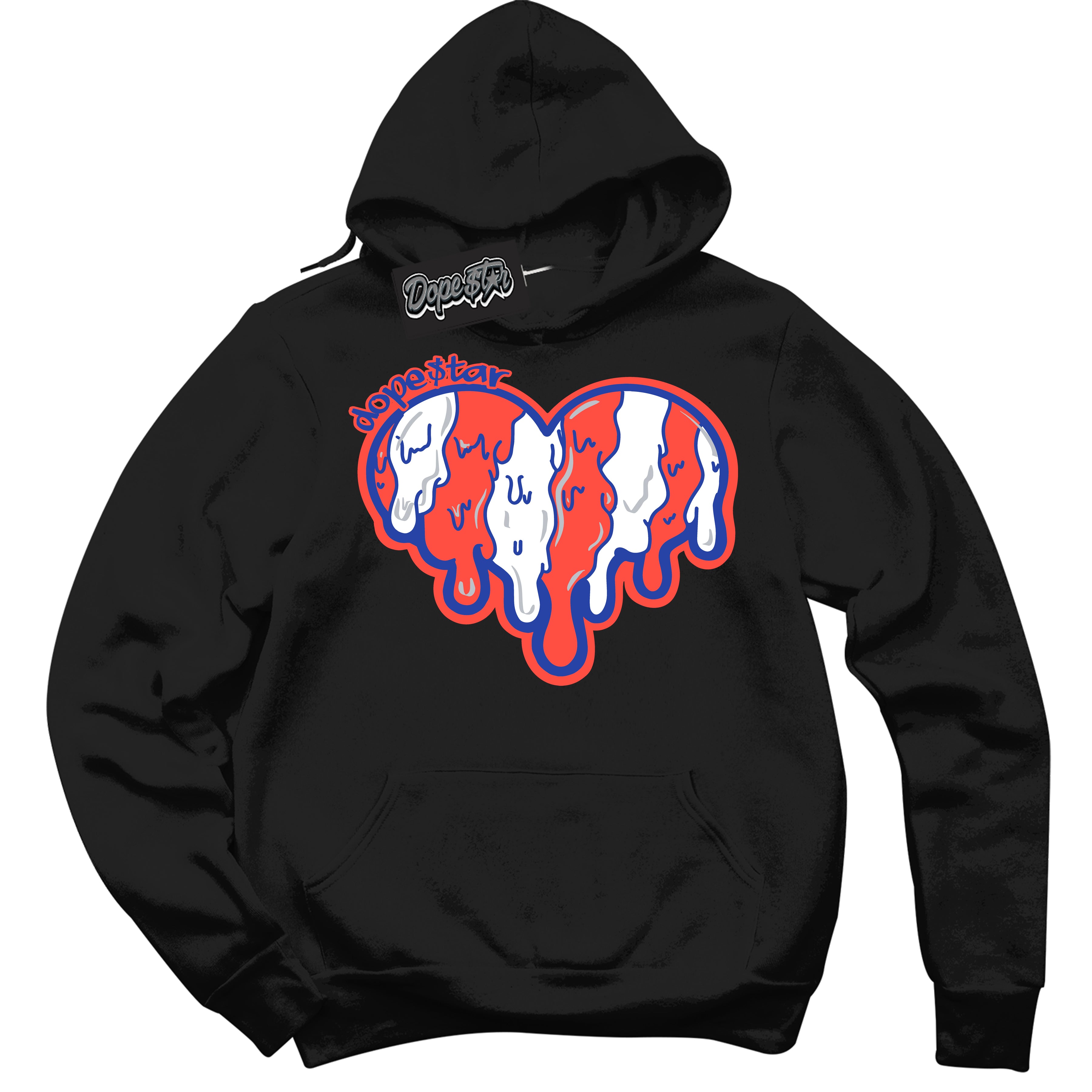 Cool Black Hoodie with “ Melting Heart '' design that Perfectly Matches Ultramarine 180s Sneakers.