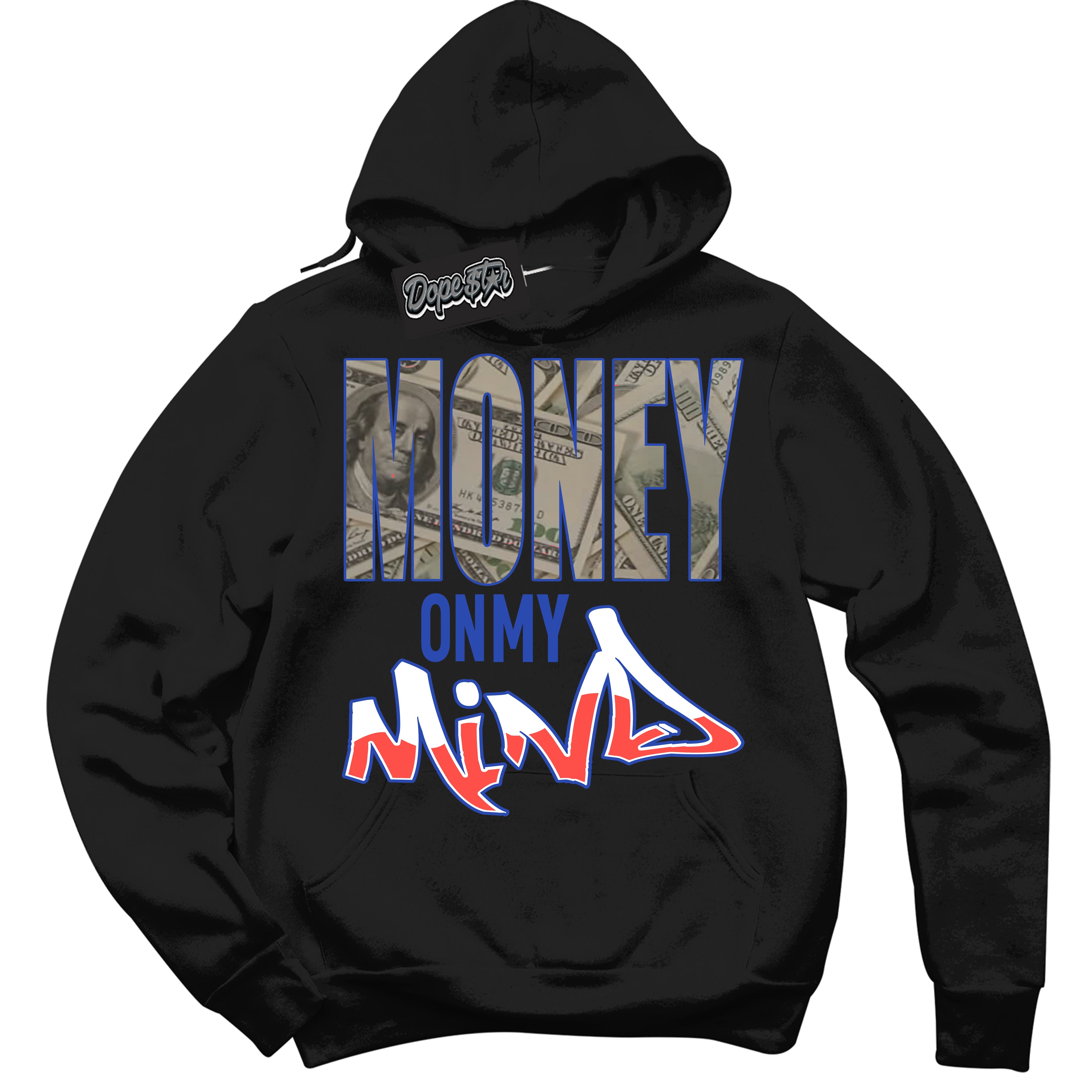 Cool Black Hoodie with “ Money On My Mind '' design that Perfectly Matches Ultramarine 180s Sneakers.