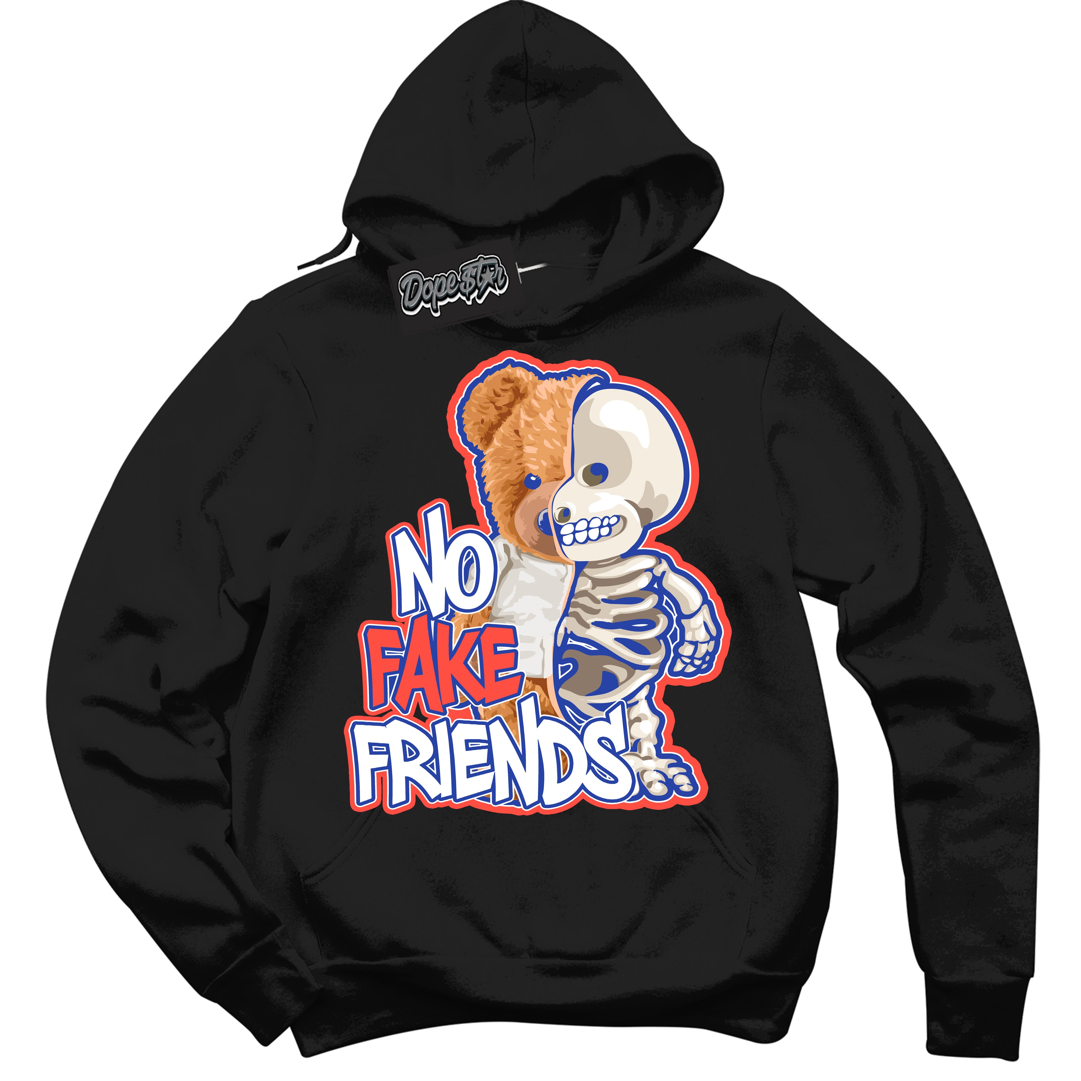 Cool Black Hoodie with “ No Fake Friends '' design that Perfectly Matches Ultramarine 180s Sneakers.