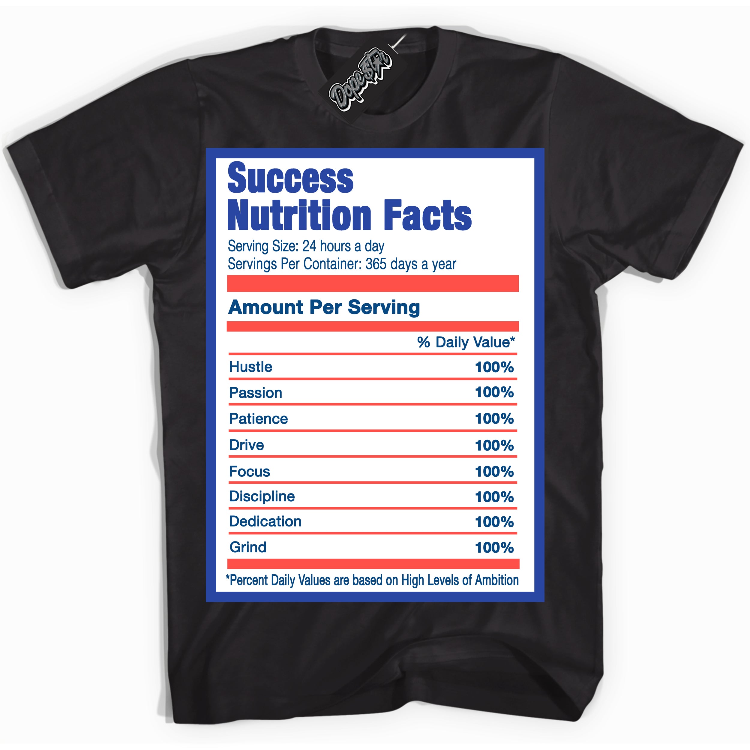 Cool Black Shirt with “ Success Nutrition ” design that perfectly matches Ultramarine 180s Sneakers.