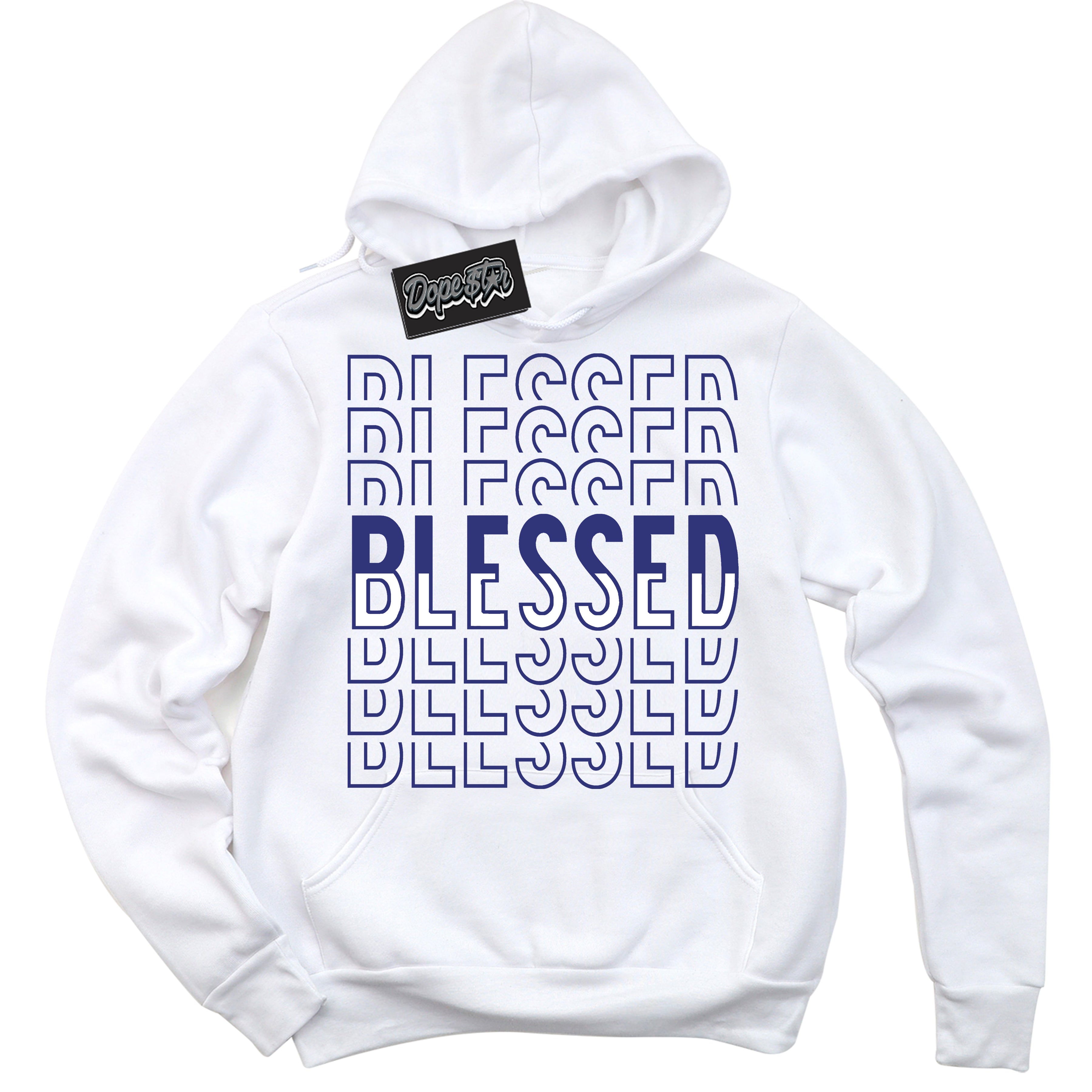 Cool White Hoodie with “ Blessed Stacked ”  design that Perfectly Matches Concord Dunk.