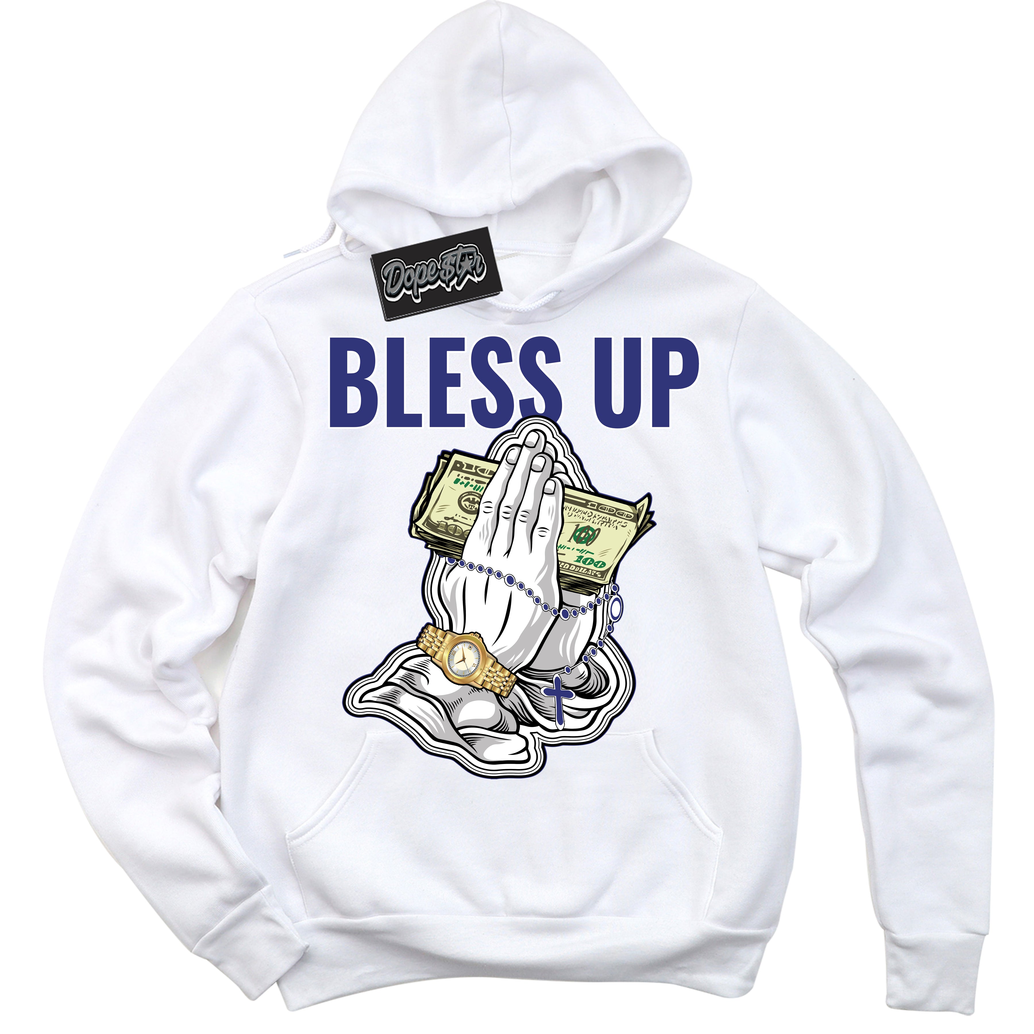 Cool White Hoodie with “ Bless Up ”  design that Perfectly Matches Concord Dunk.