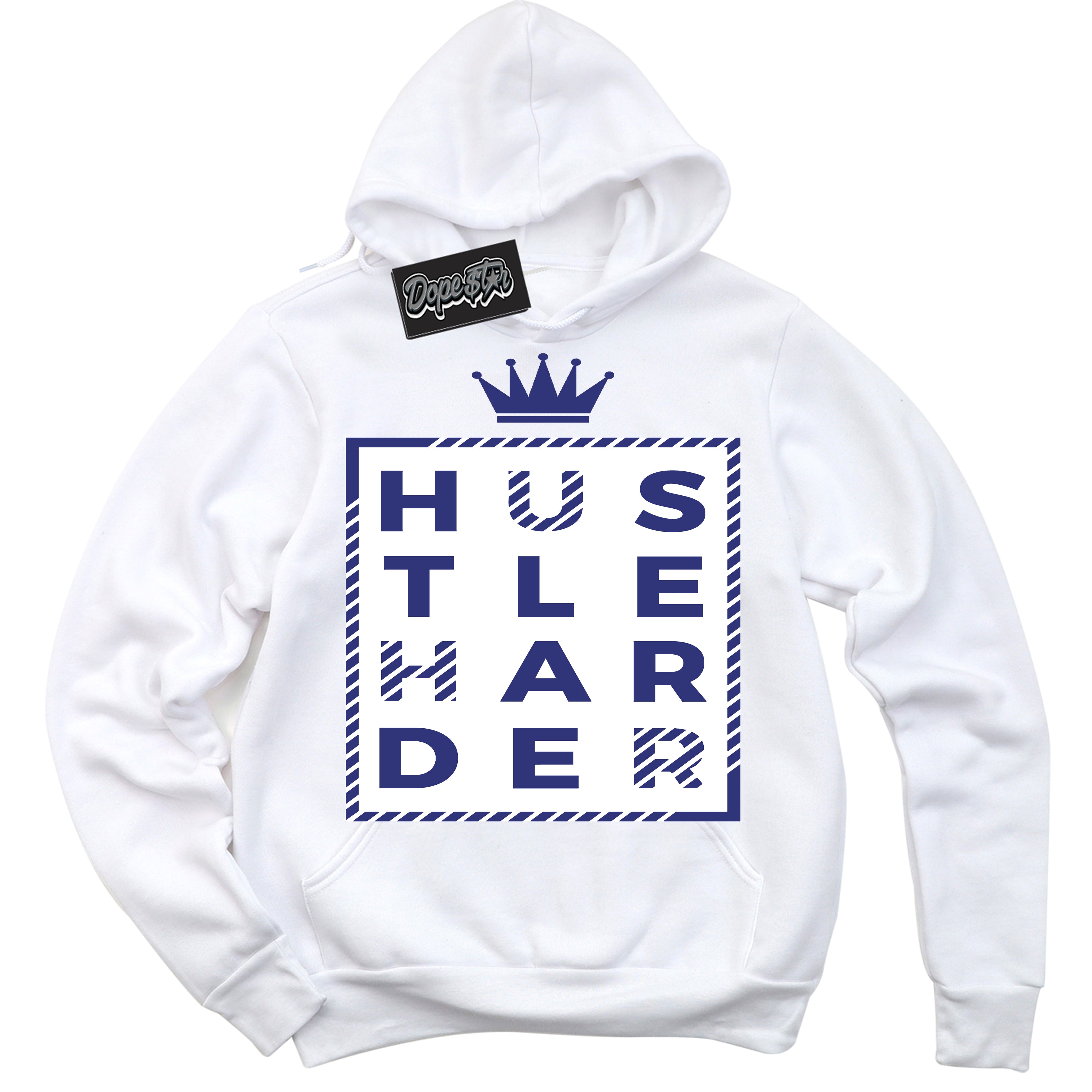 Cool White Hoodie with “ Hustle Harder ”  design that Perfectly Matches Concord Dunk.