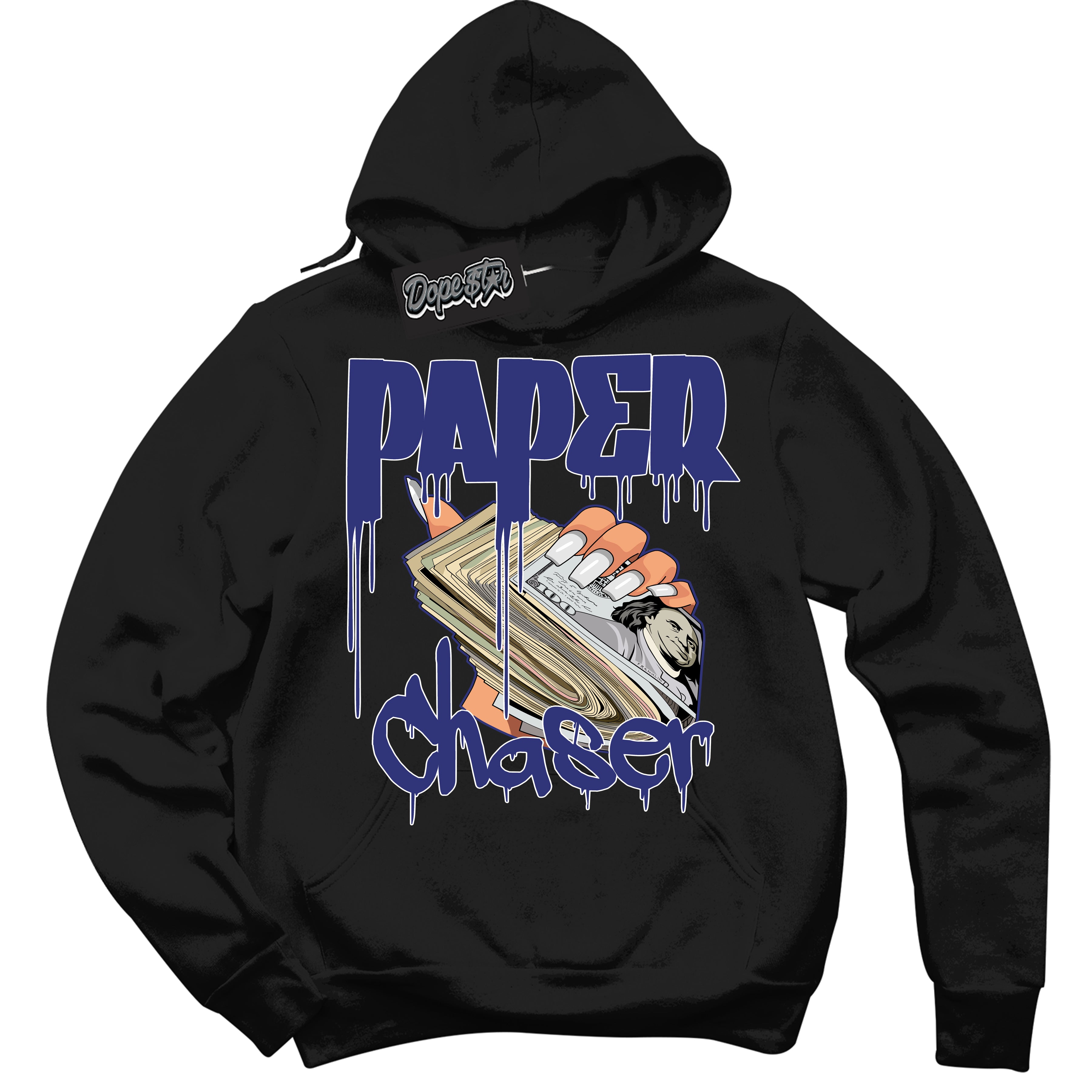 Cool Black Hoodie with “ Paper Chaser ”  design that Perfectly Matches Concord Dunk.