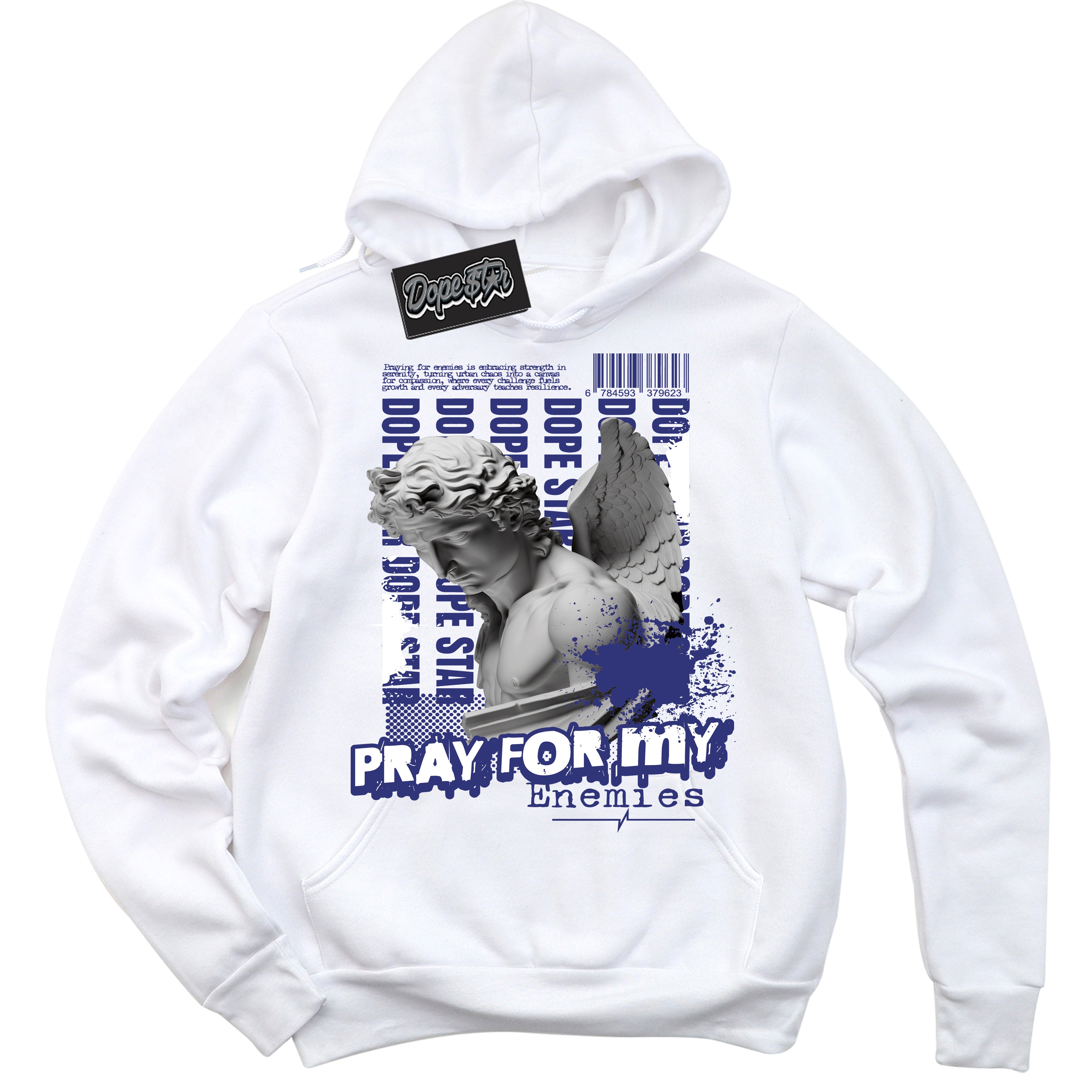 Cool White Hoodie with “ Pray Enemies ”  design that Perfectly Matches Concord Sneakers.