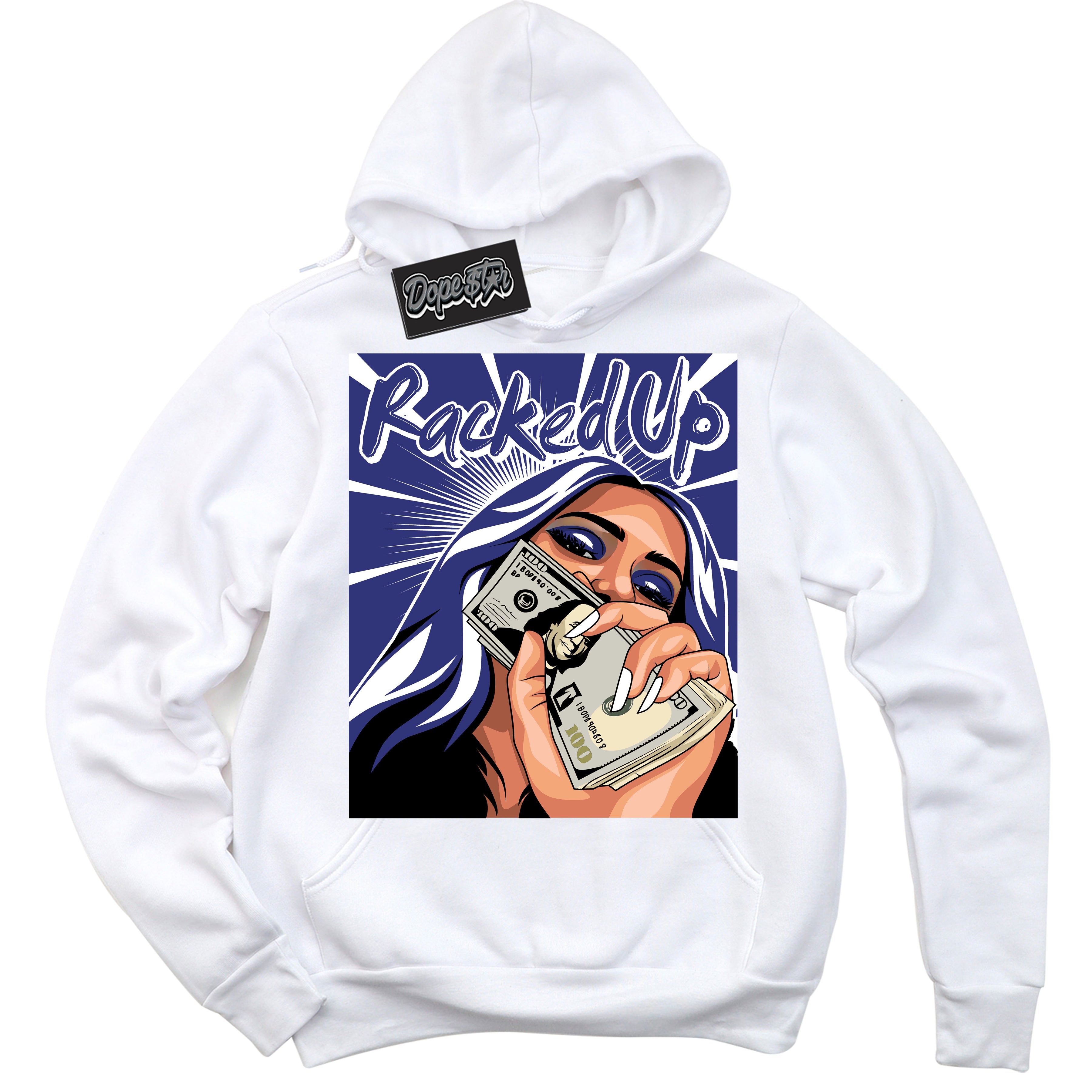 Cool White Hoodie with “ Racked Up ”  design that Perfectly Matches Concord Dunk.