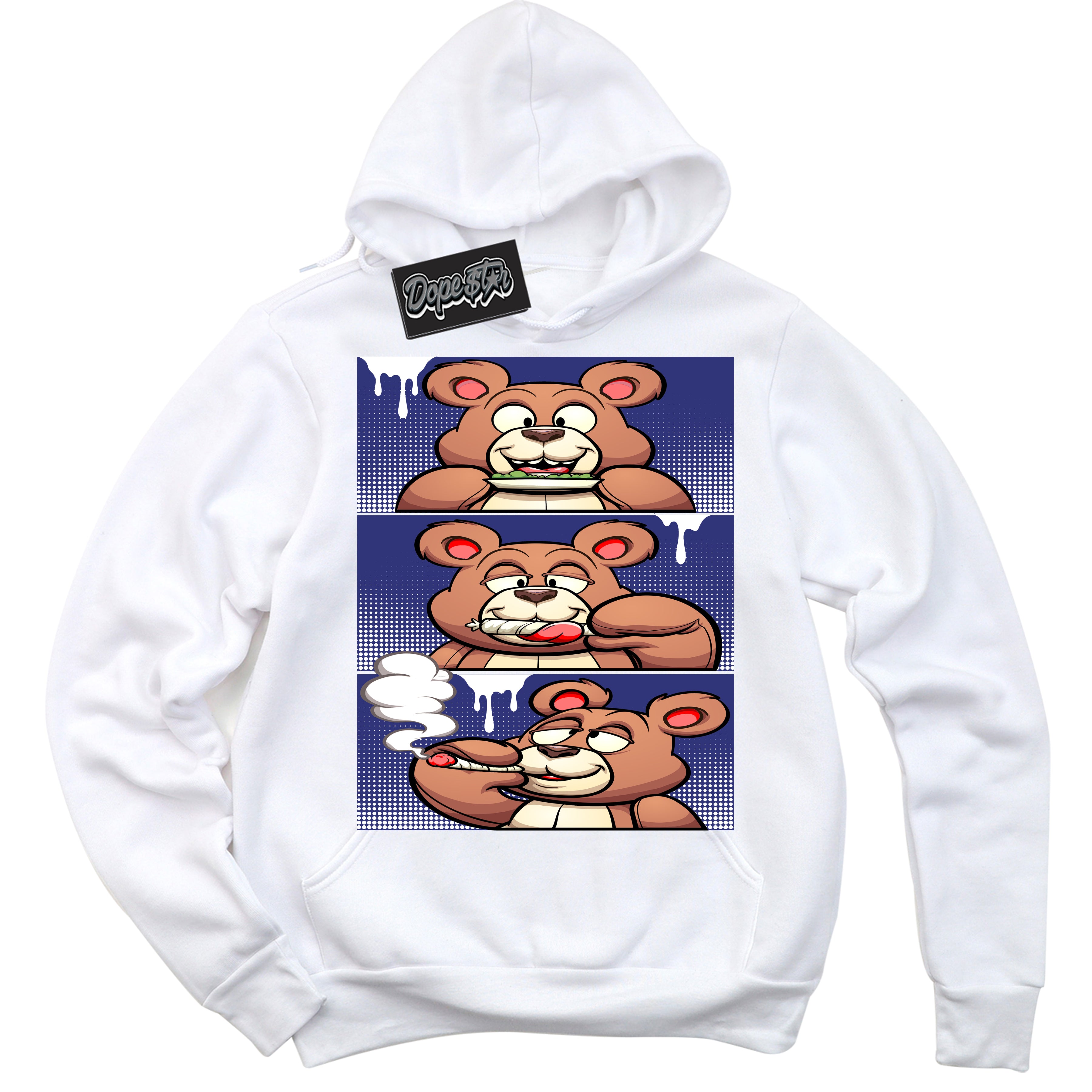 Cool White Hoodie with “ Roll It Lick It Smoke It Bear ”  design that Perfectly Matches Concord Dunk.