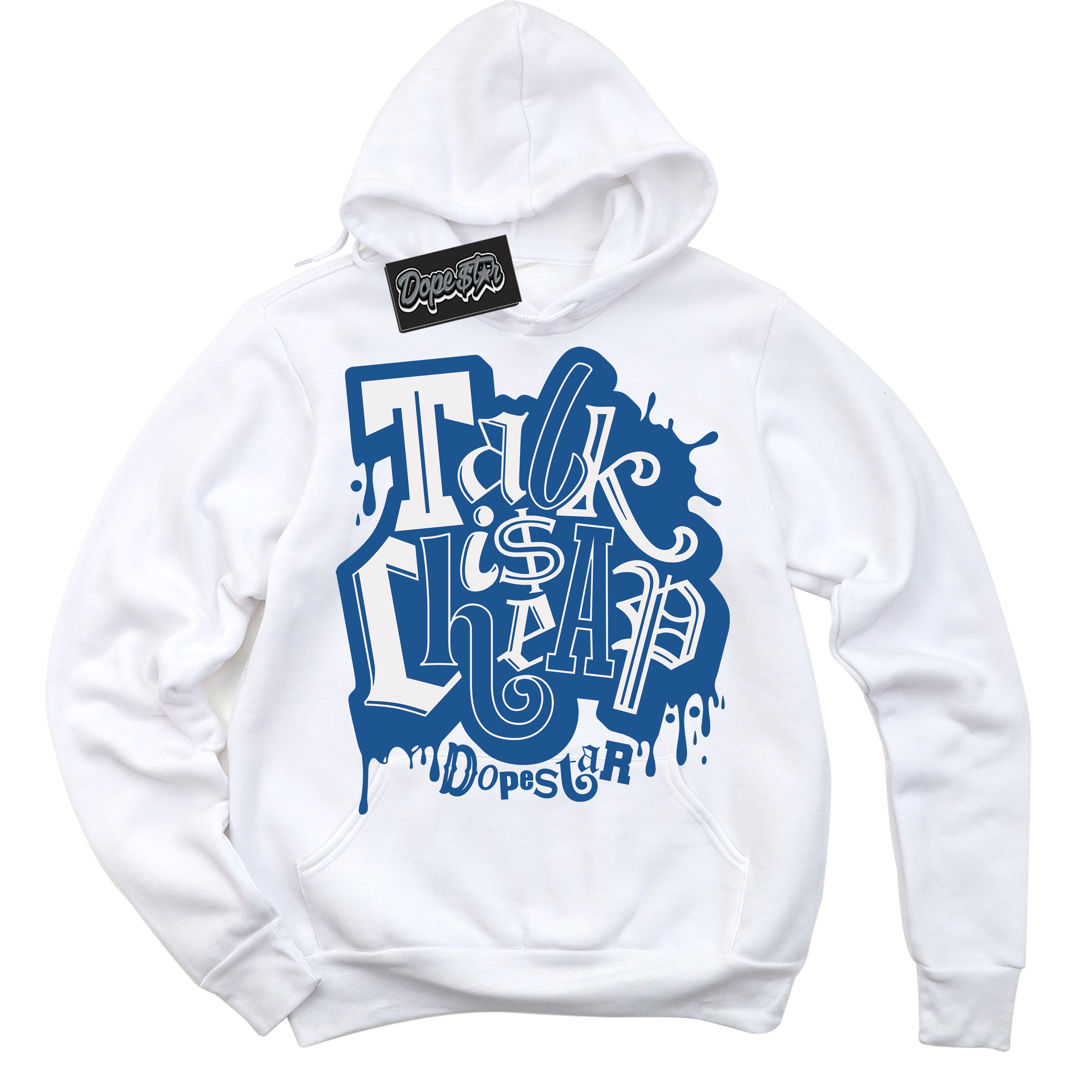 Cool White Hoodie with “ Talk Is Cheap ” design that Perfectly Matches Born X Raised One Block At A Time Sneakers.